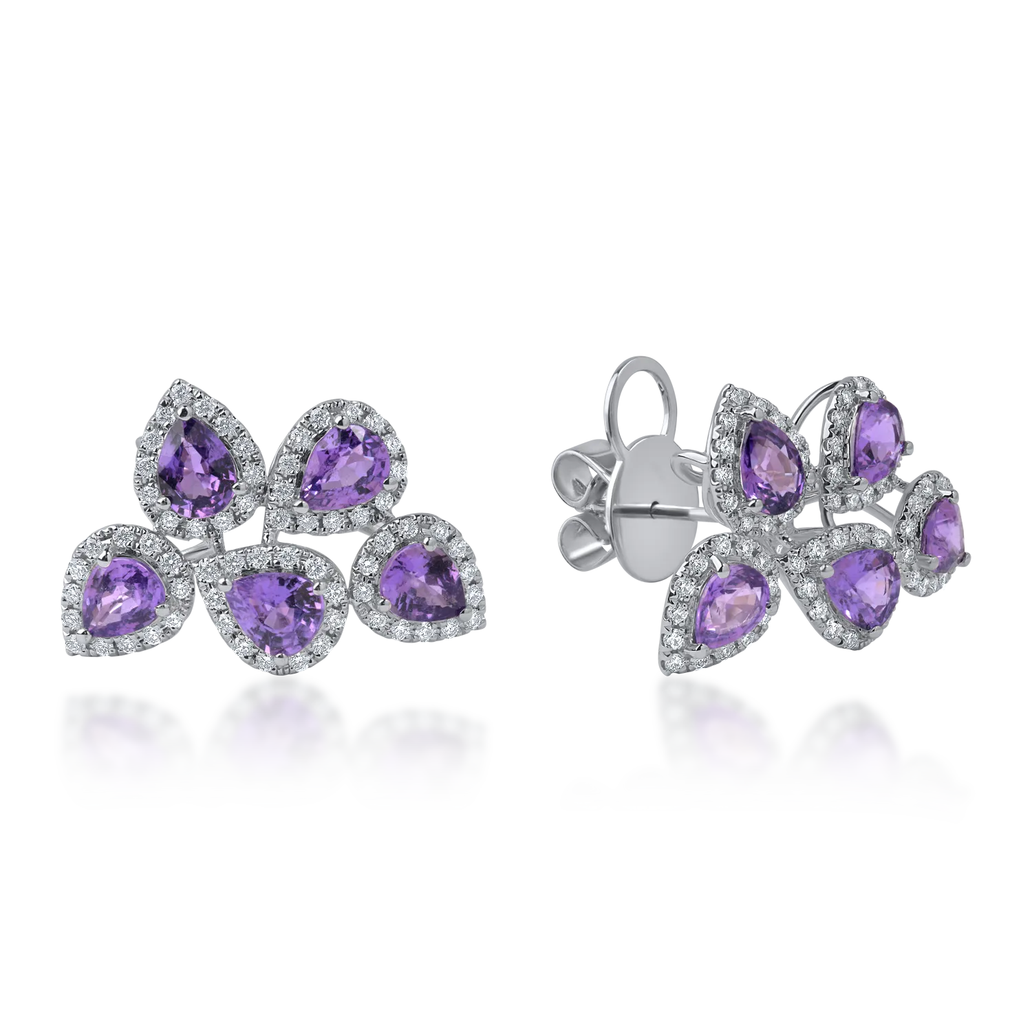 Teilor Cercei din aur alb cu safire violet pear si diamante round de 3.9ct