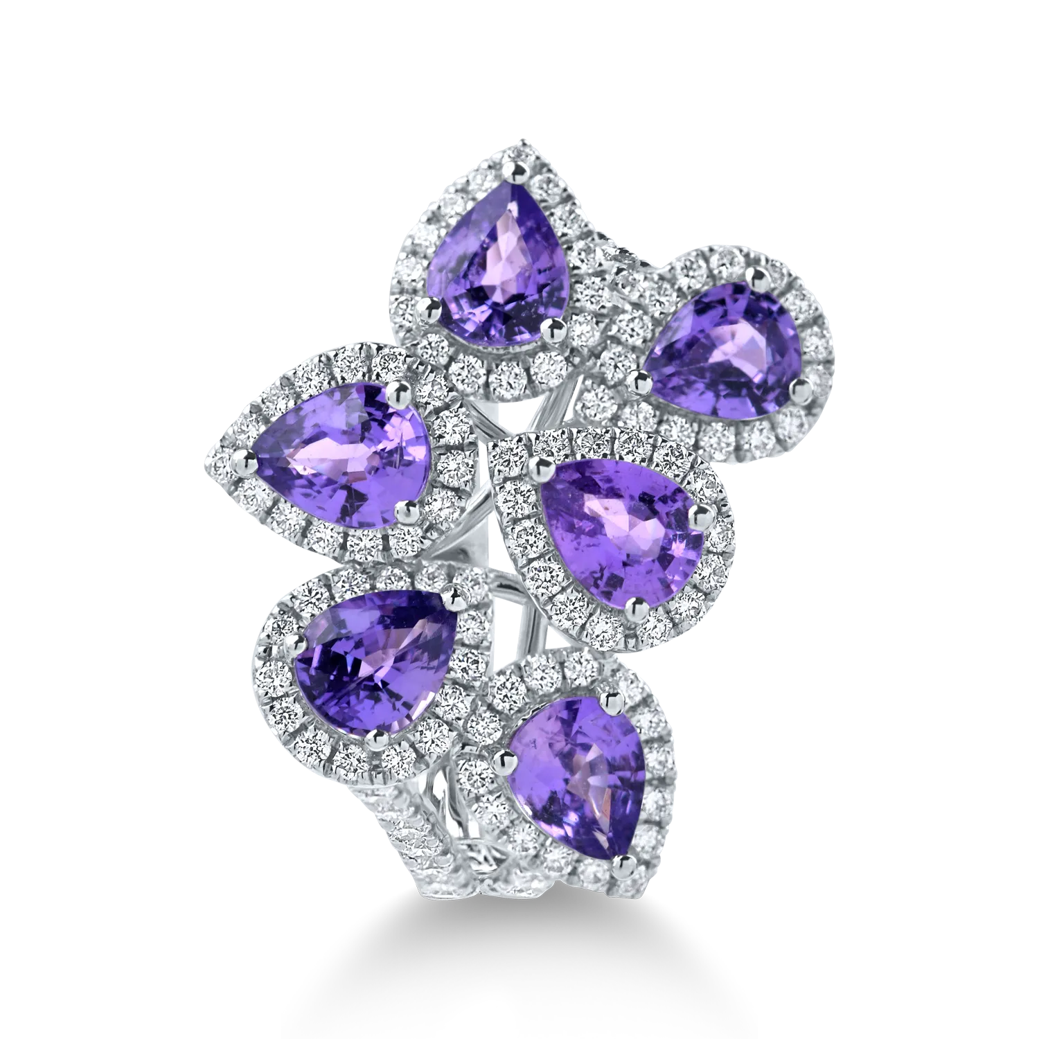 Inel din aur alb cu safire violet si diamante de 2.7ct