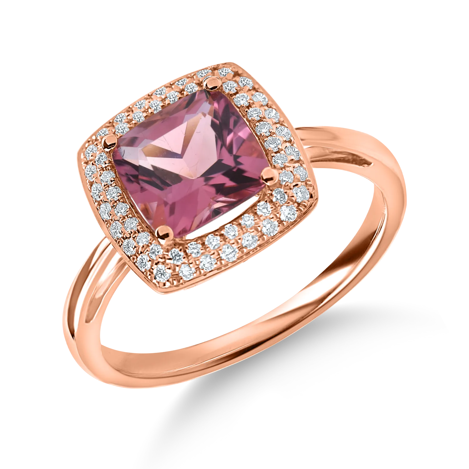 Inel geometric din aur roz cu turmalina roz de 1.5ct si diamante de 0.2ct