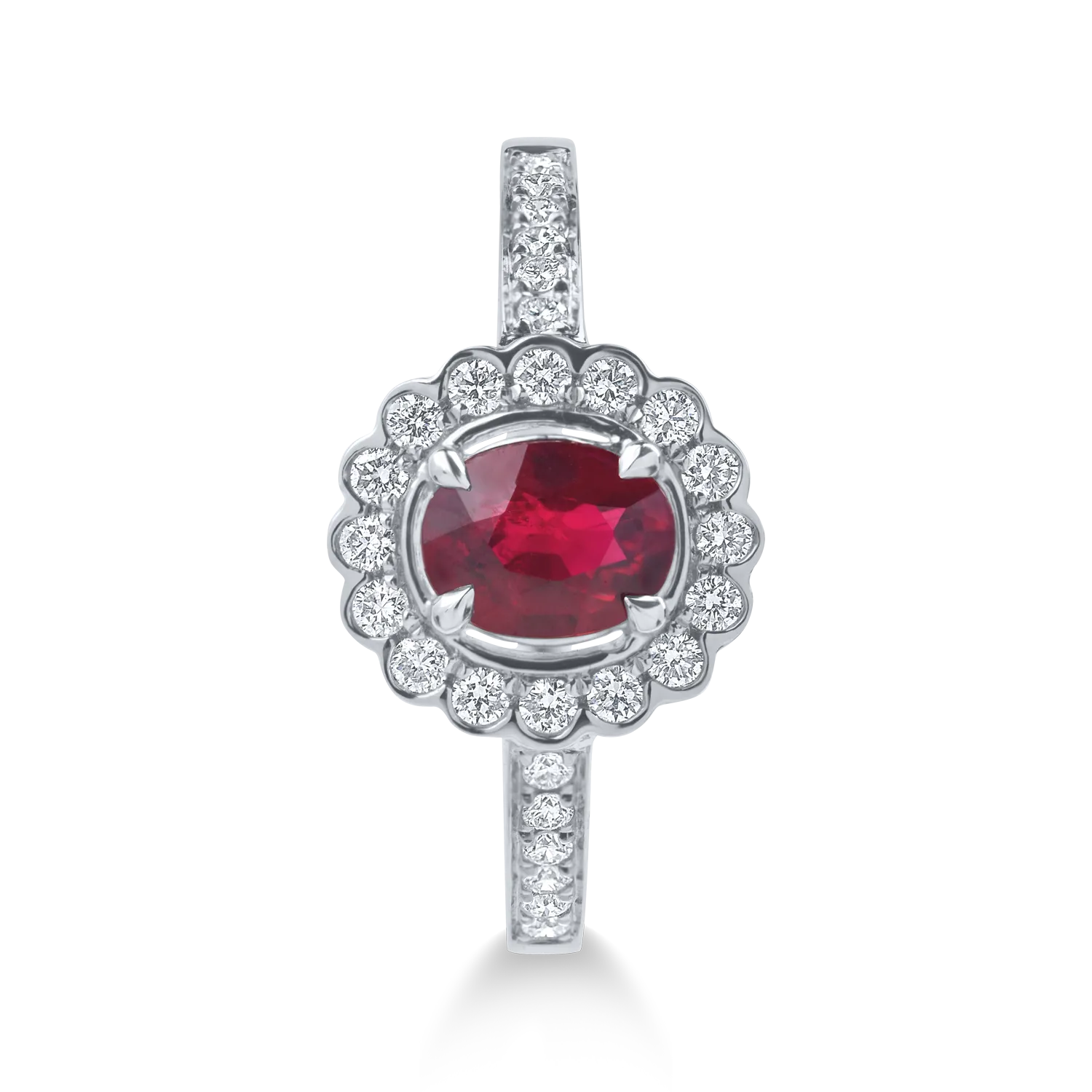 Inel din aur alb cu un rubin si diamante de 1ct