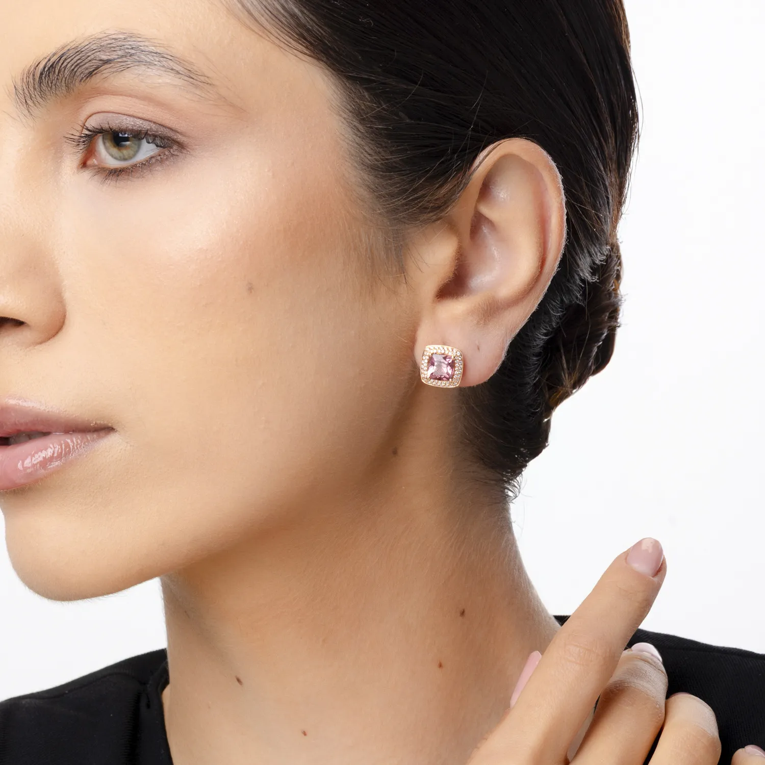 Rose gold geometric earrings with 2.8ct pink tourmalines and 0.4ct diamonds