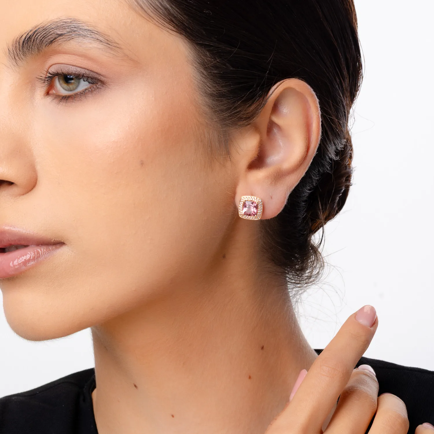 Rose gold geometric earrings with 2.8ct pink tourmalines and 0.4ct diamonds