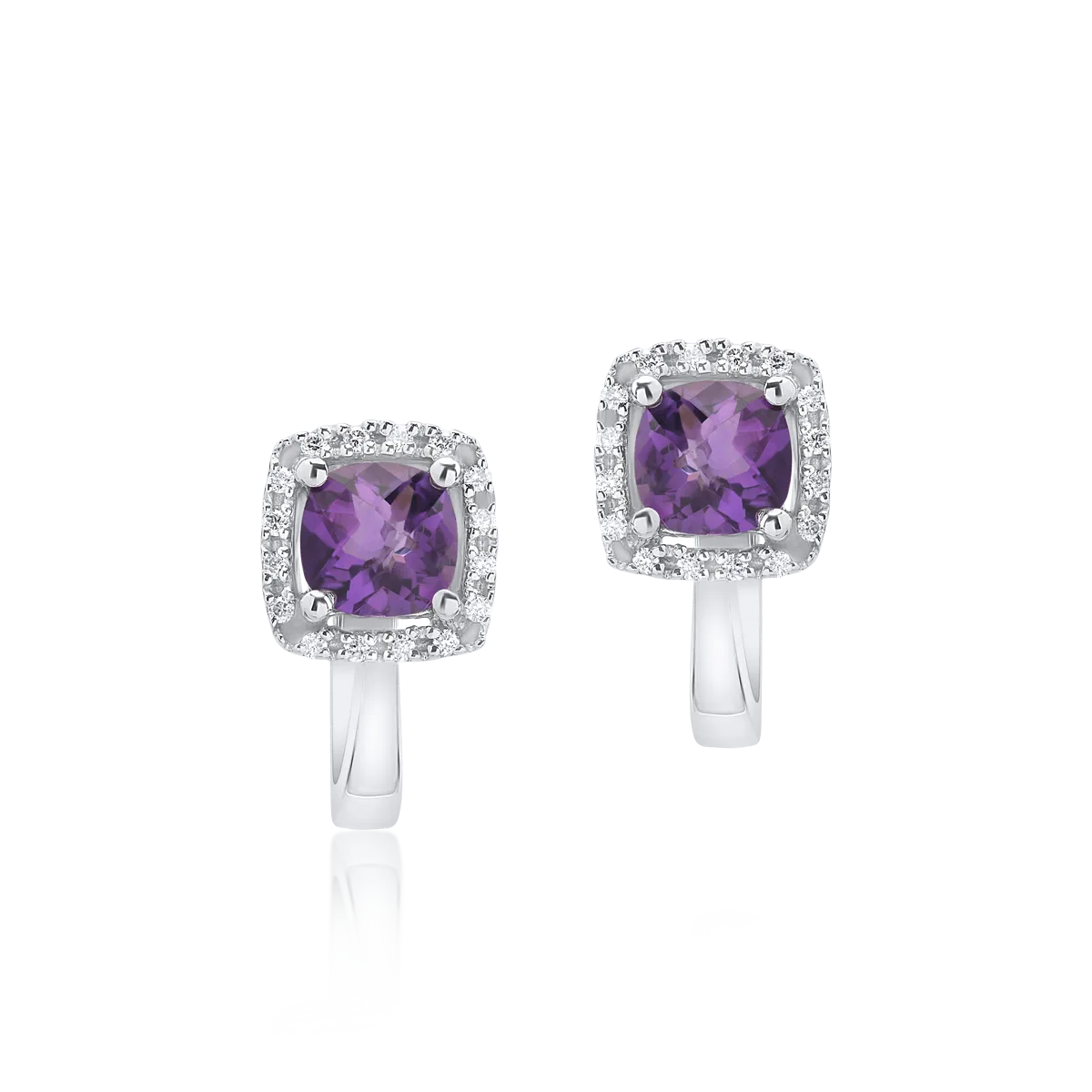 Cercei din aur alb cu ametiste de 1.1ct si diamante de 0.088ct