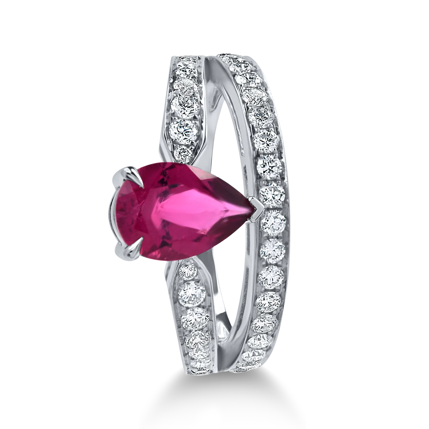 Fehér arany gyűrű 1.8ct rubellittel és gyémánttal