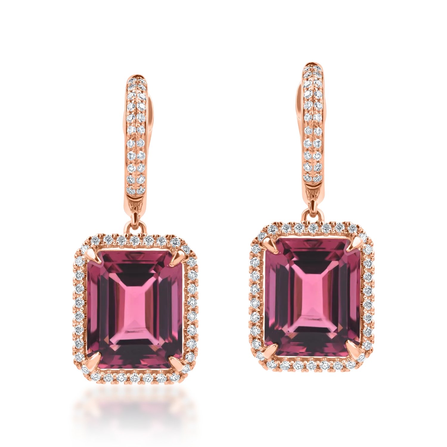 Teilor Cercei geometrici din aur roz cu turmaline roz octogonale de 6.9ct si diamante de 0.3ct