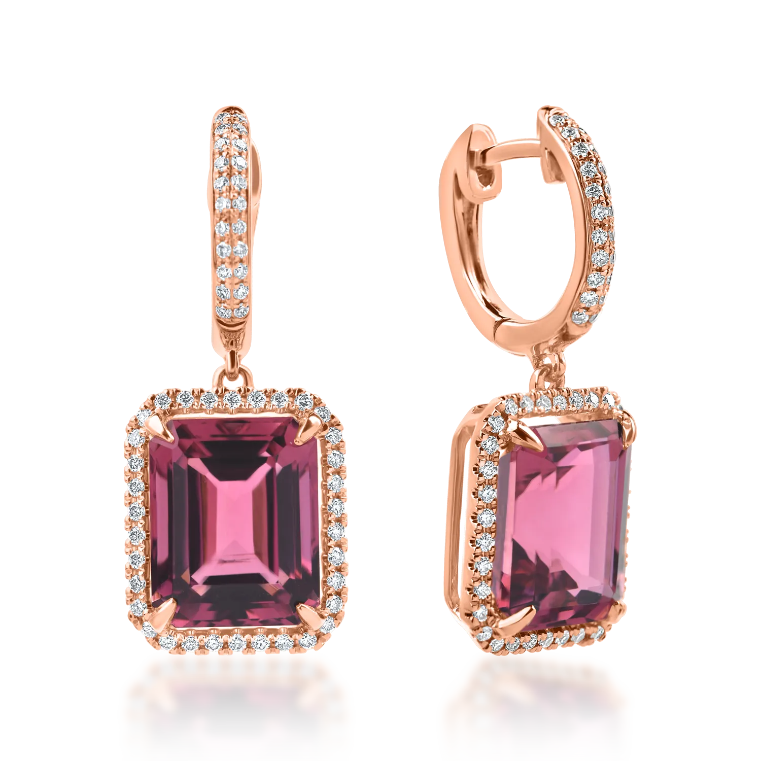 TEILOR Cercei geometrici din aur roz cu turmaline roz octogonale de 6.9ct si diamante de 0.3ct