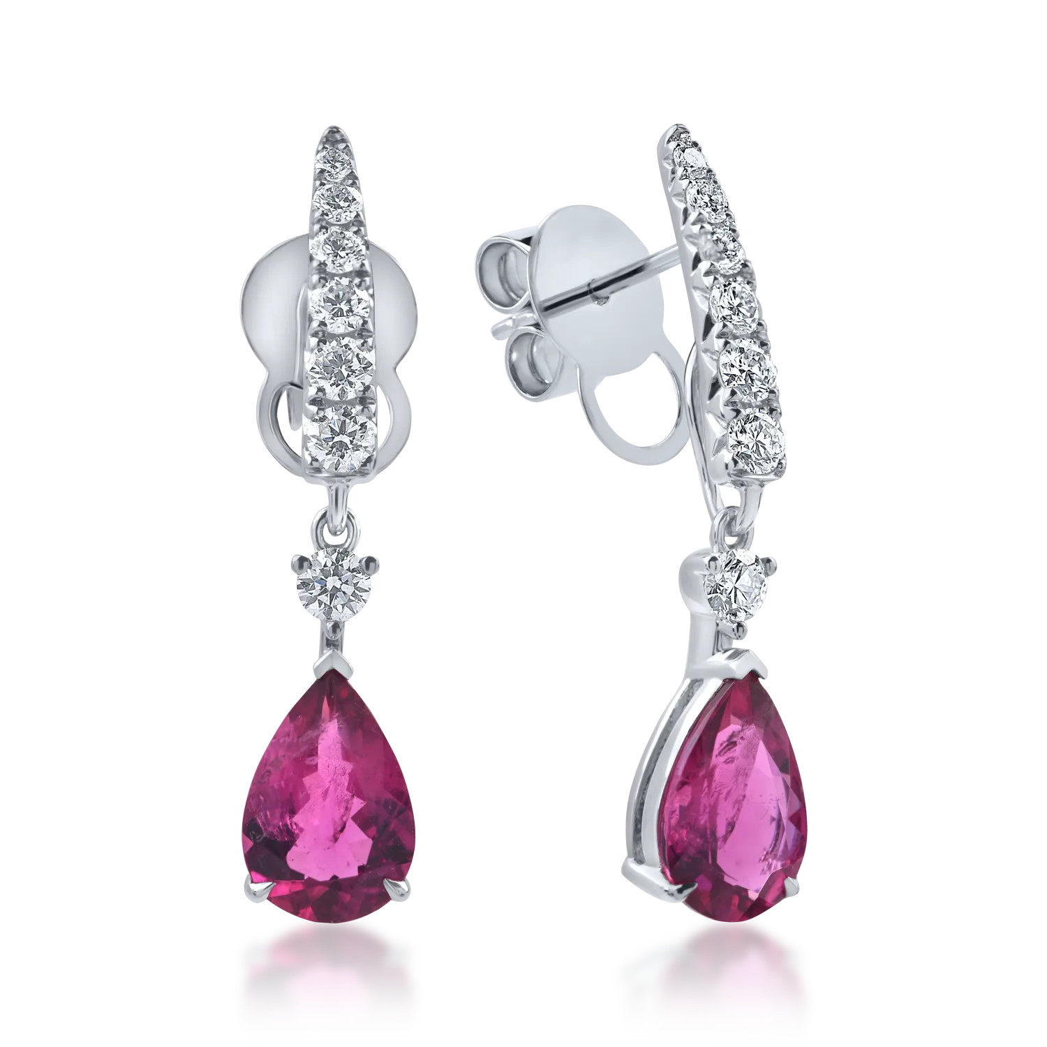 Cercei geometrici din aur alb cu rubelite si diamante de 2.8ct