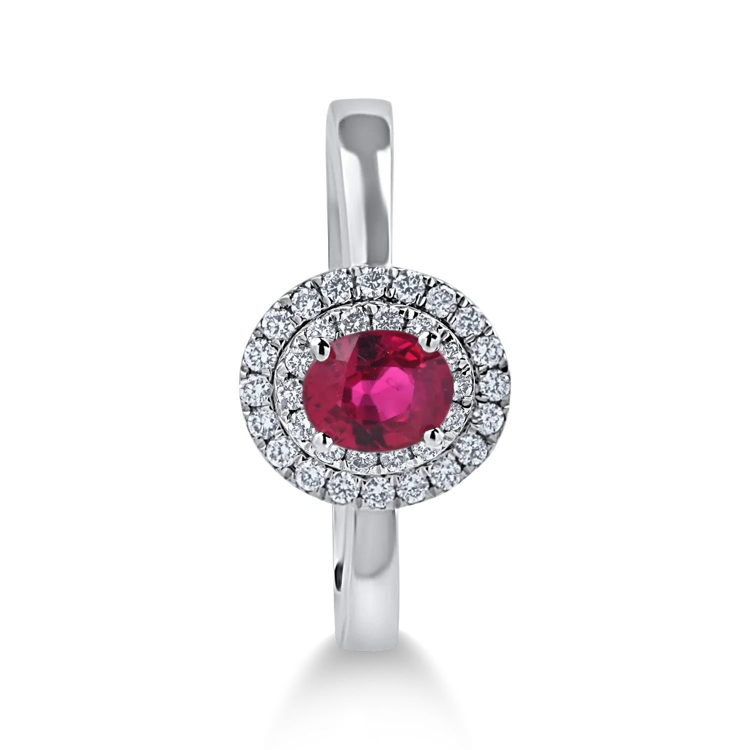 Fehér arany gyűrű 0.7ct rubinnal és gyémánttal