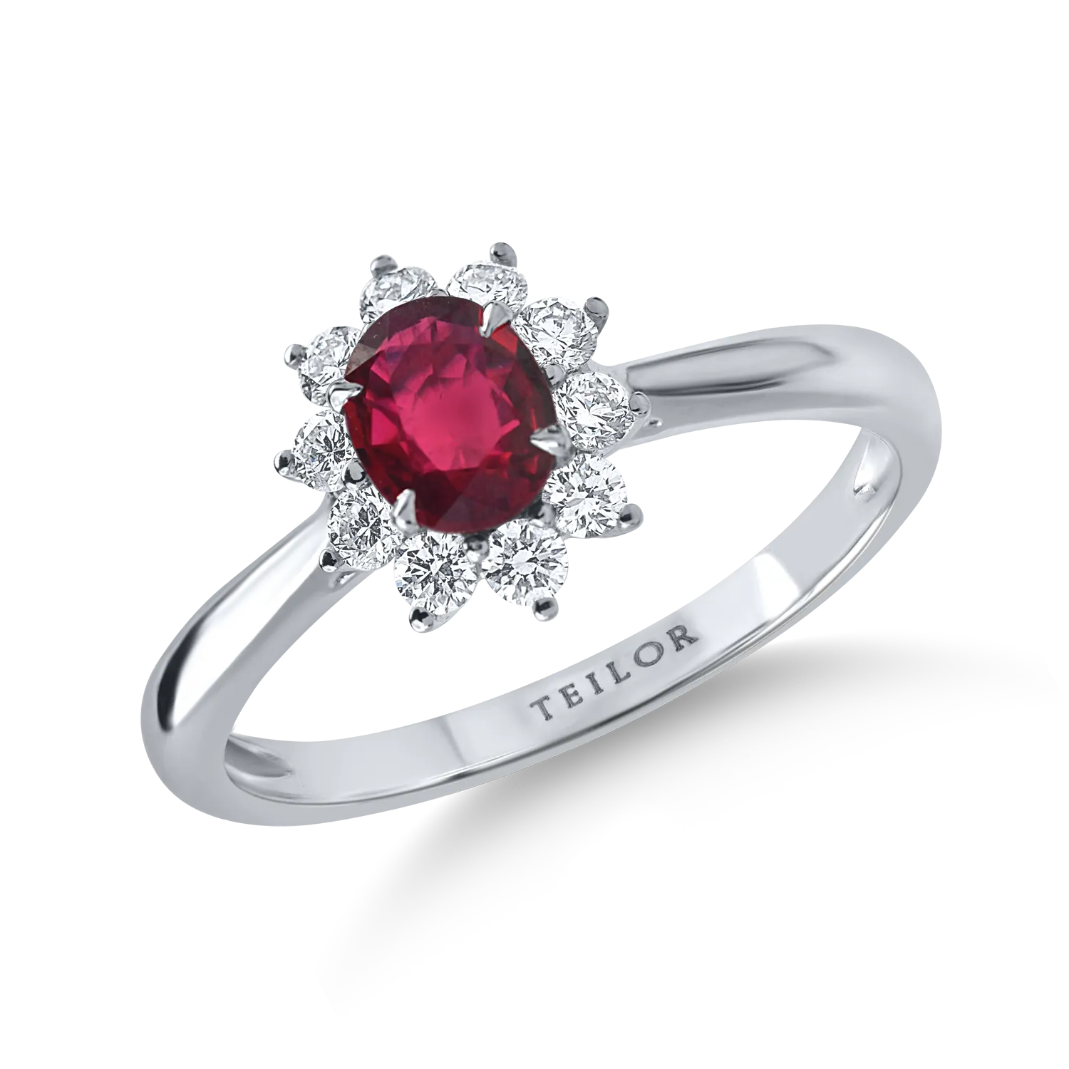 Inel din aur alb cu rubin si diamante de 0.7ct
