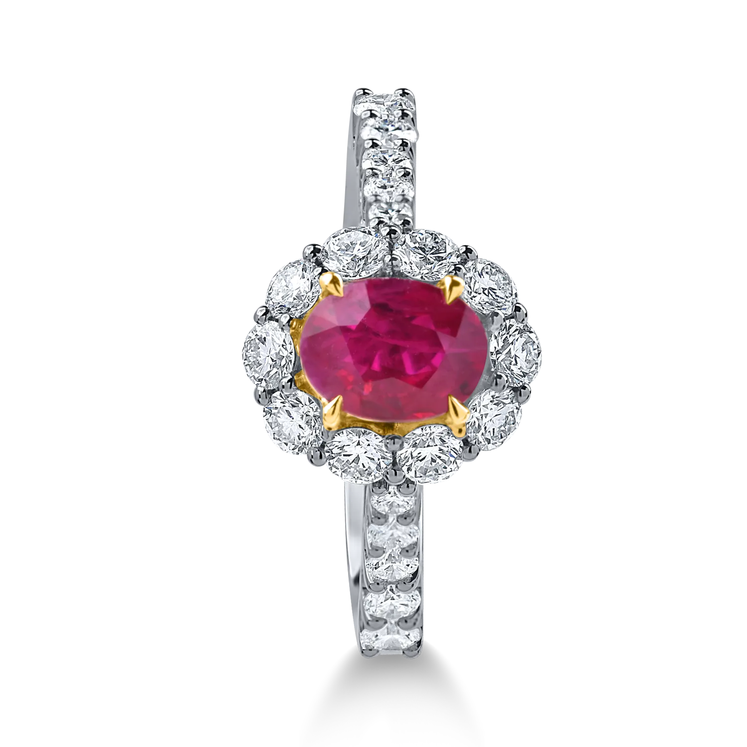 Geometriczny pierścionek z rubinem o wadze 1.8ct i diamentami