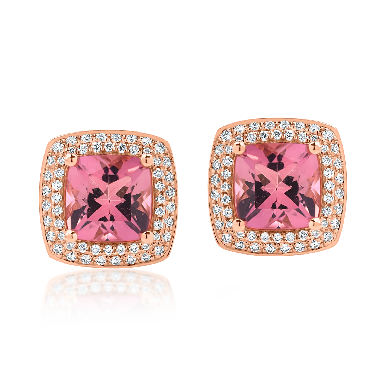 Геометрични обеци от розово злато с 3.1кт розови турмалини и 0.4кт диаманти-188872