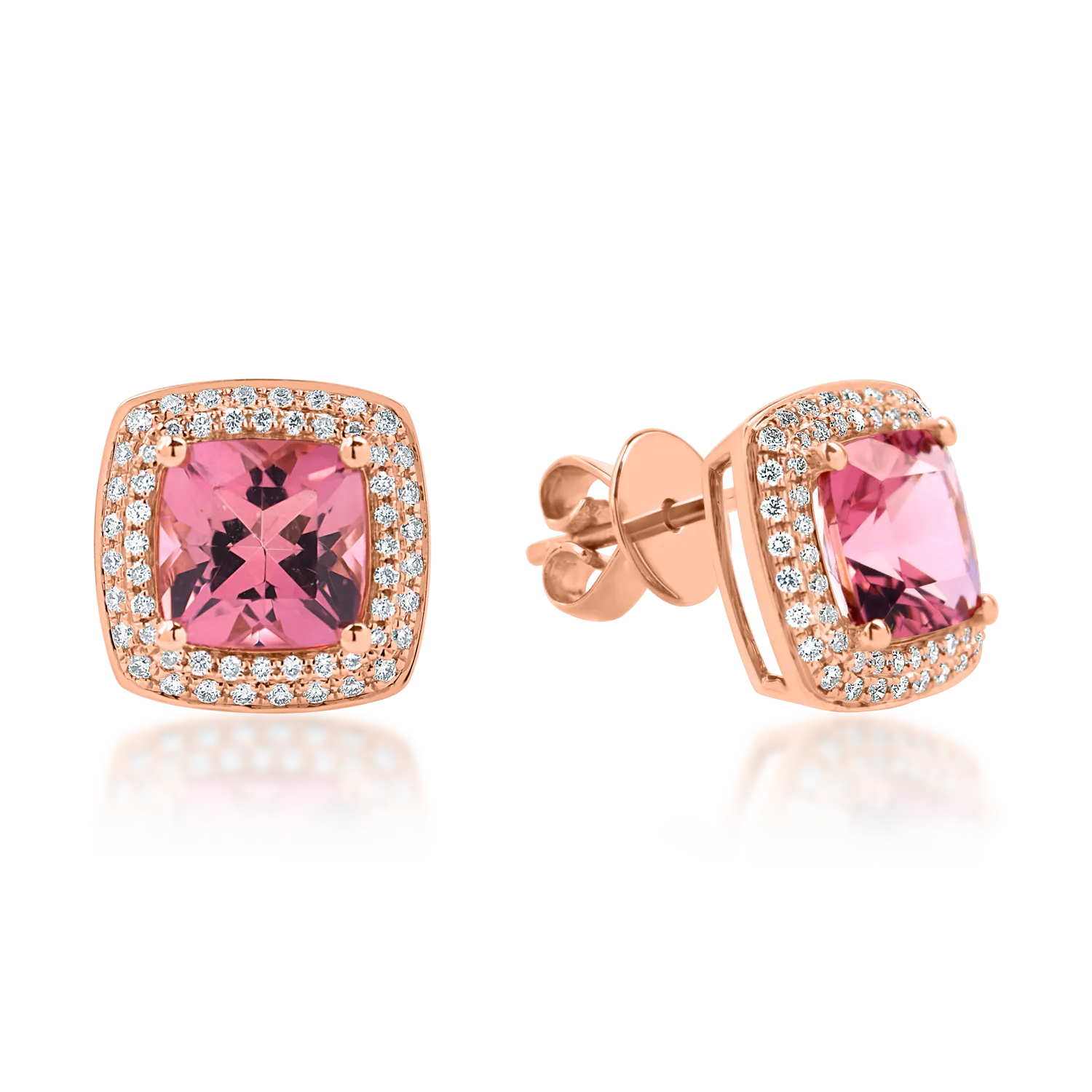 Геометрични обеци от розово злато с 3.1кт розови турмалини и 0.4кт диаманти