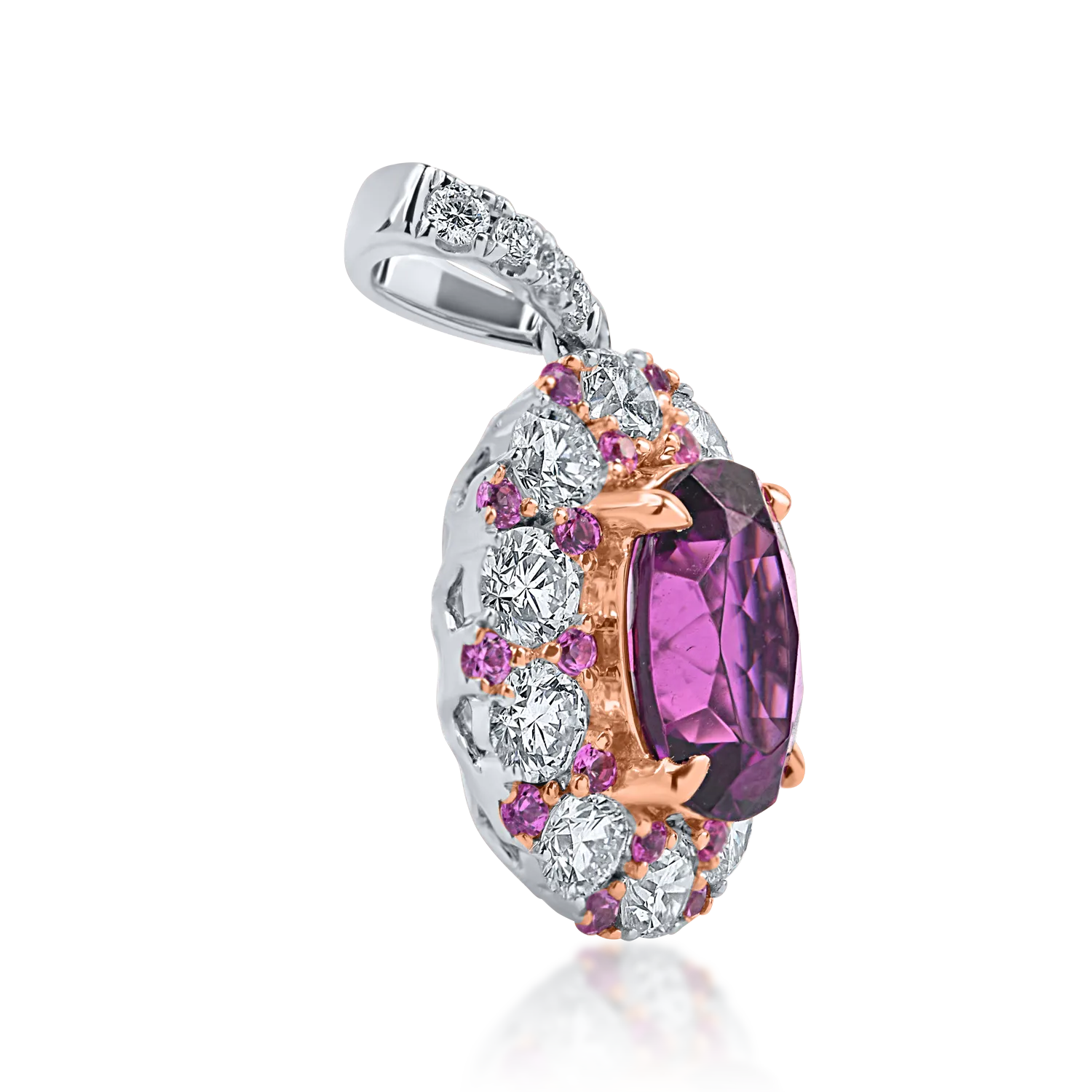 Pandantiv geometric din aur alb cu granat si diamante de 2.5ct