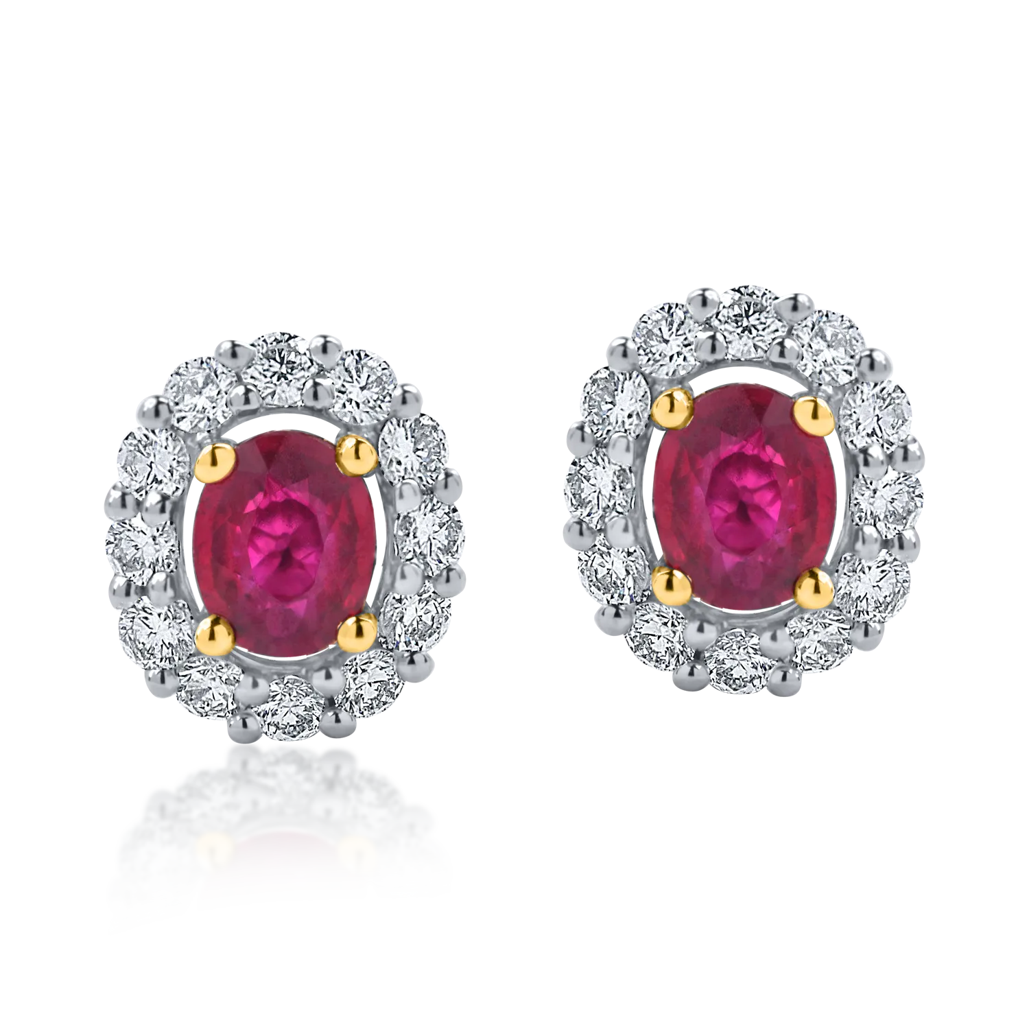 Fehér-sárga arany geometriai fülbevalók 1.2ct rubinnal és gyémánttal