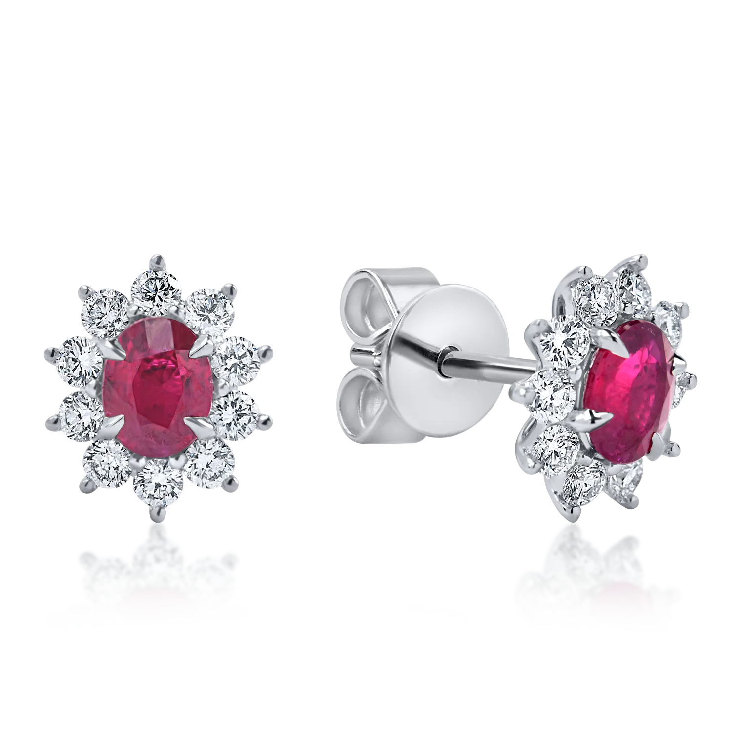 Cercei geometrici din aur alb cu rubine si diamante de 1.3ct