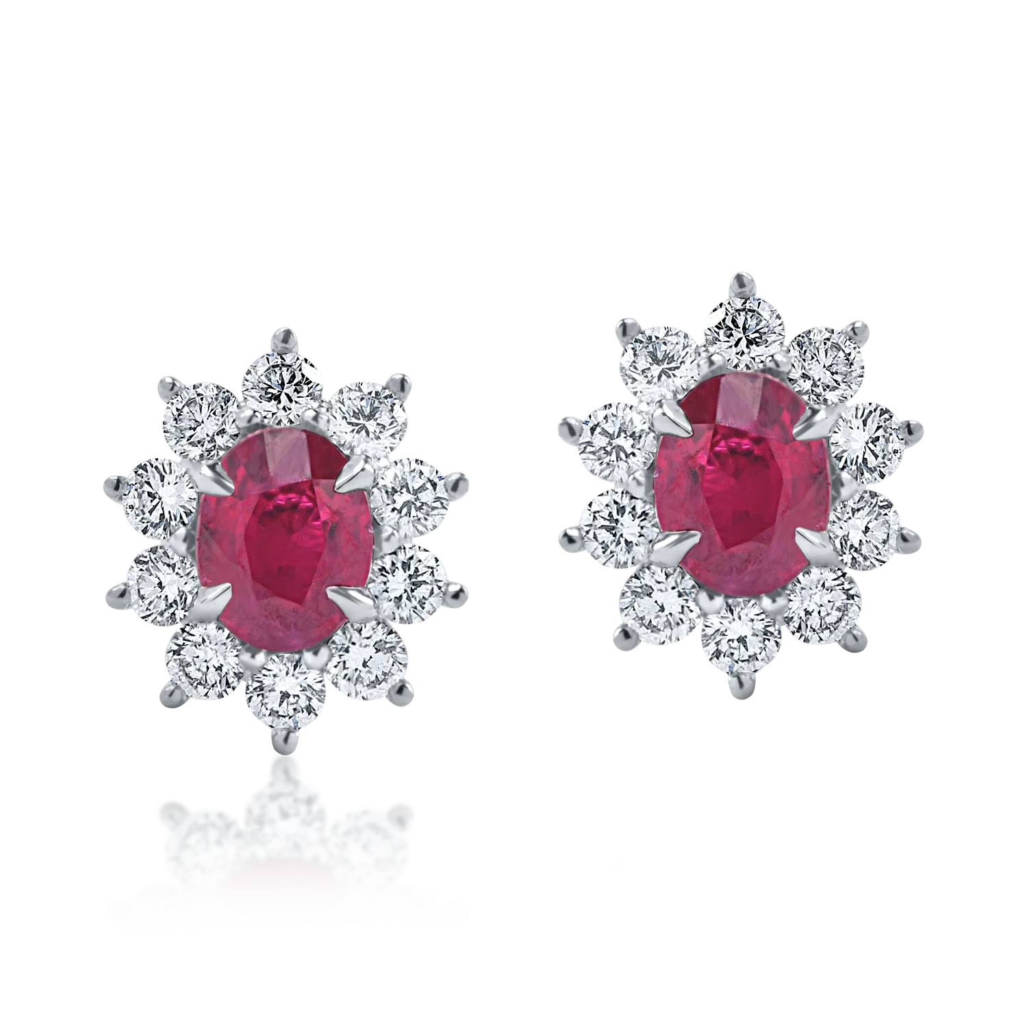Teilor Cercei geometrici din aur alb cu rubine ovale si diamante de 1.3ct