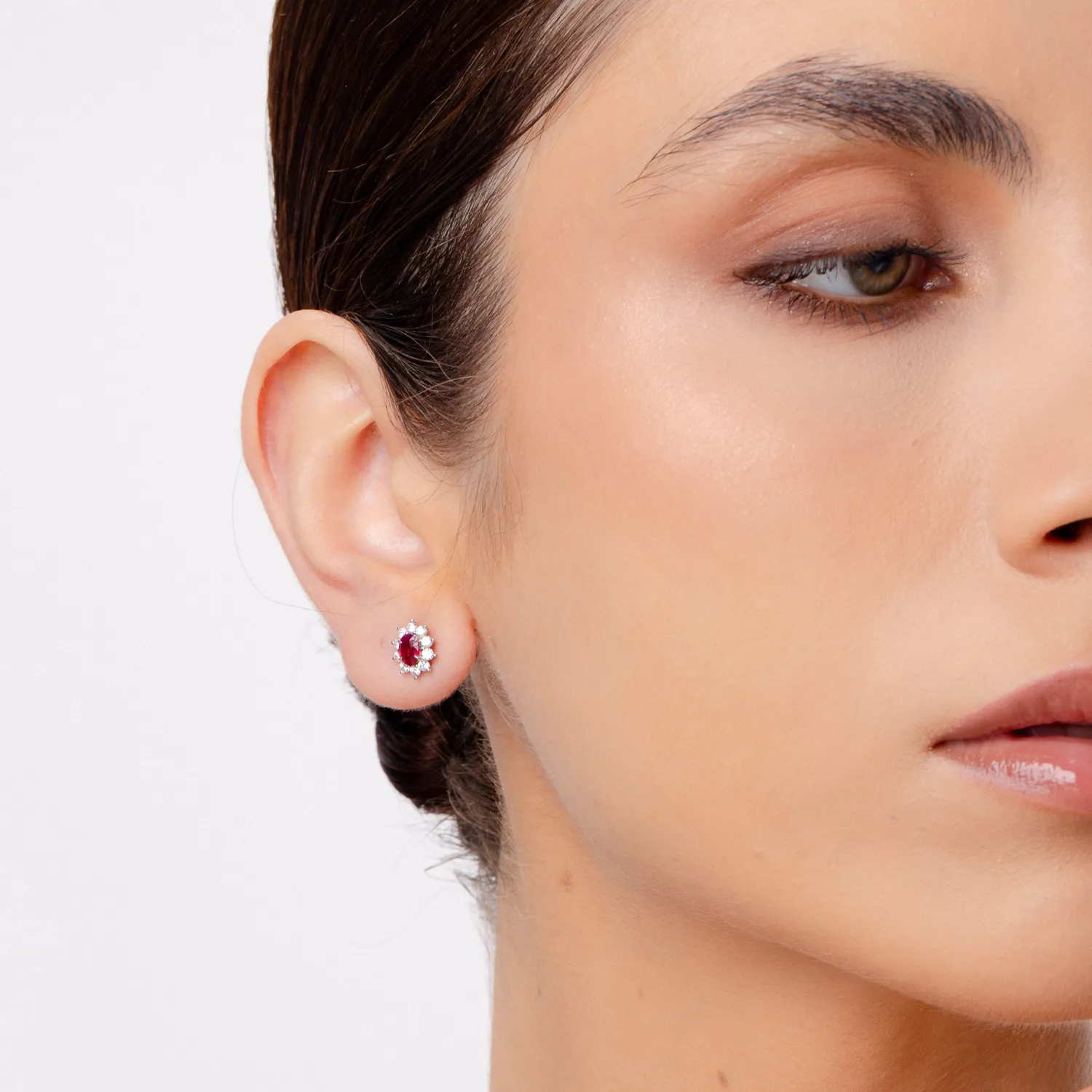 White gold geometric earrings with 1.3ct rubies and diamonds