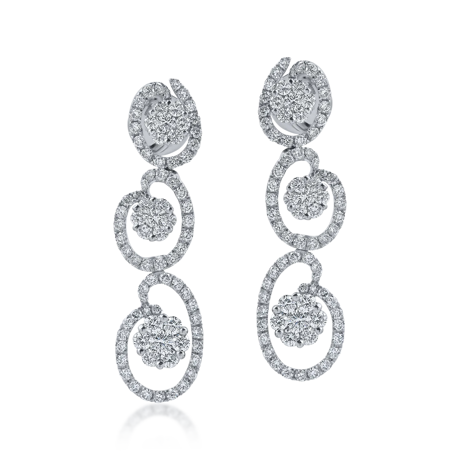 Cercei lungi din aur alb cu diamante de 2.1ct - 1 | YEO