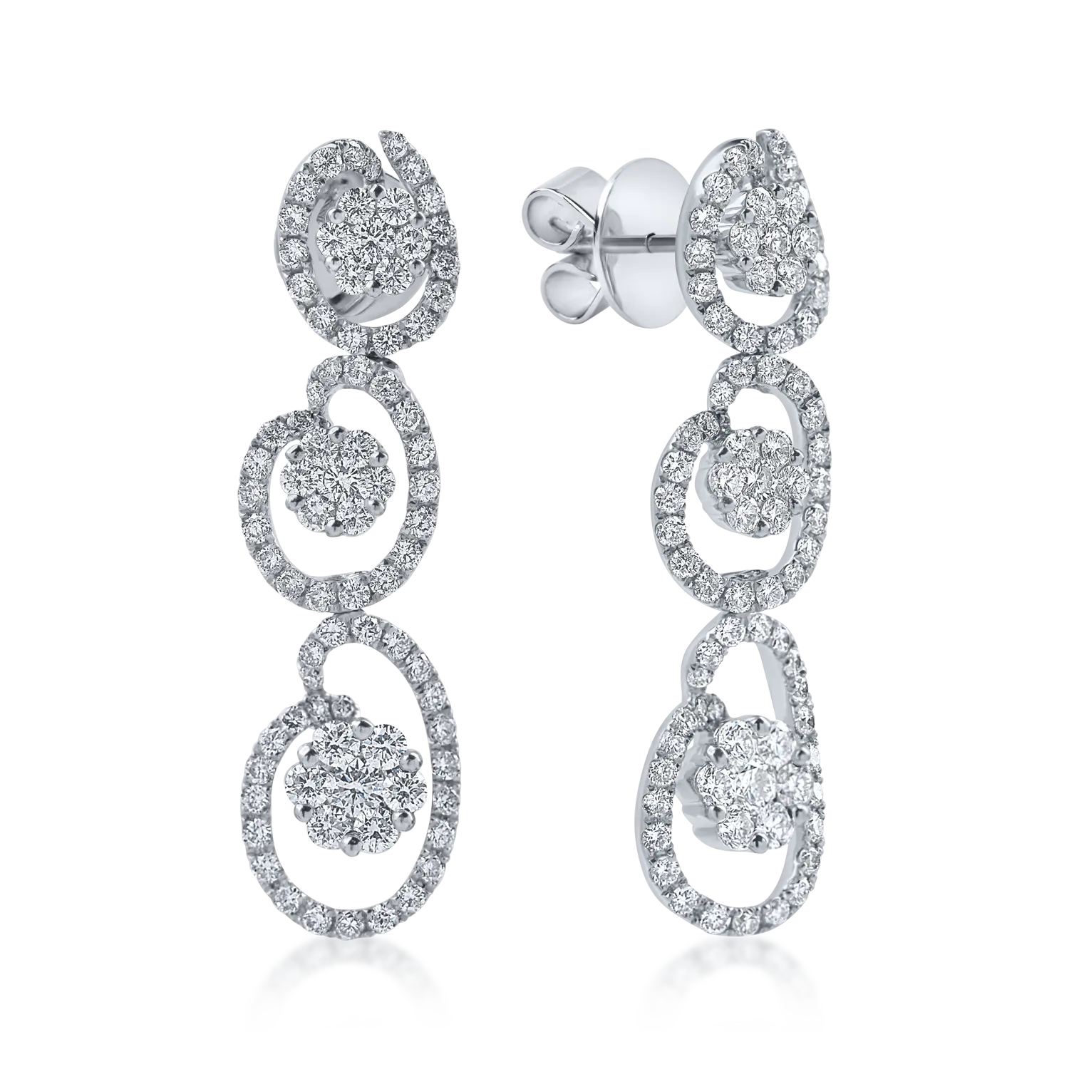 Cercei lungi din aur alb cu diamante de 2.1ct