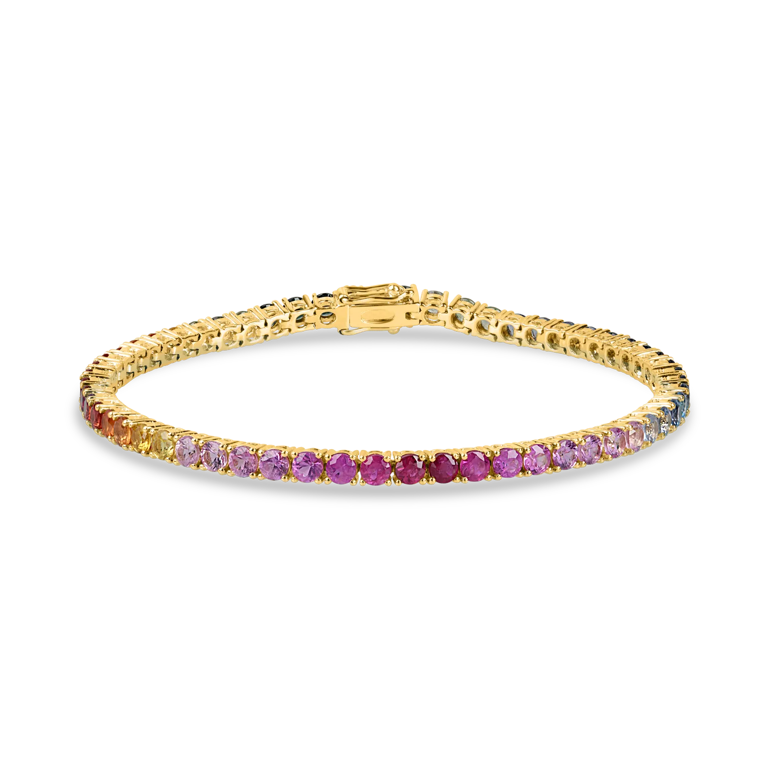 Bratara tennis din aur galben cu safire multicolore de 7.2ct