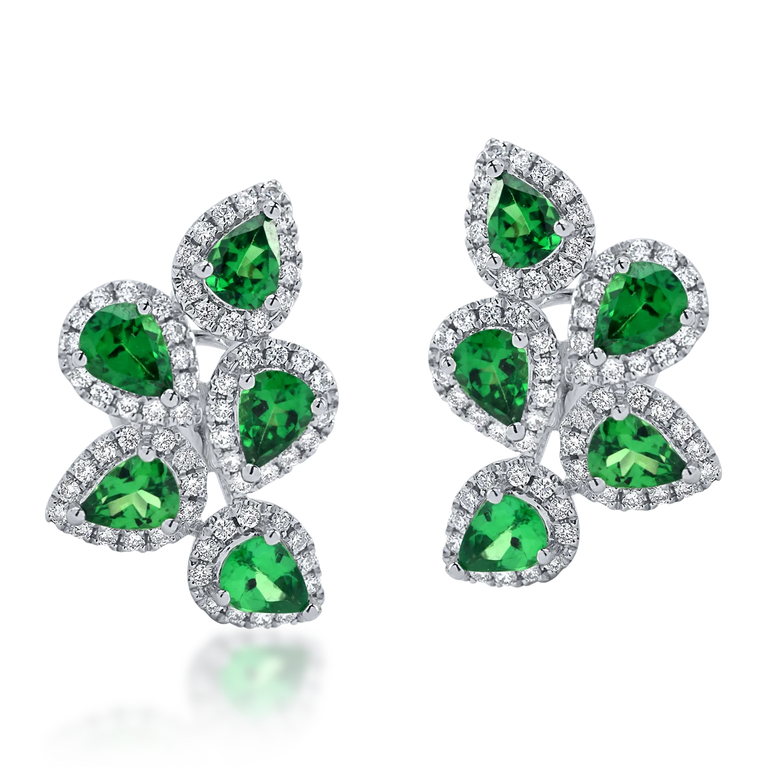 Cercei din aur alb cu tsavorite verzi pear de 1.4ct si diamante de 0.4ct