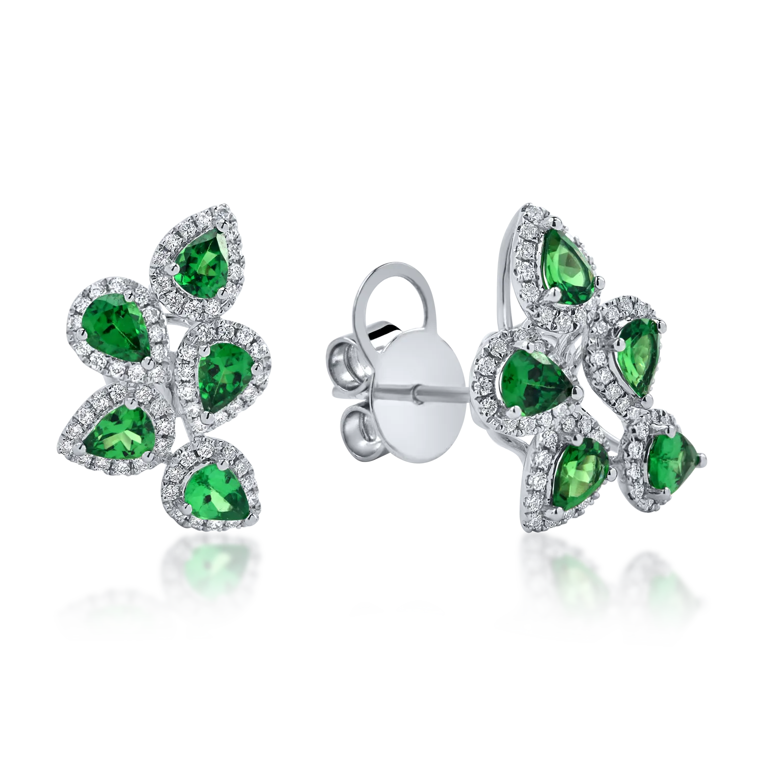 Teilor Cercei din aur alb cu tsavorite verzi pear de 1.4ct si diamante de 0.4ct