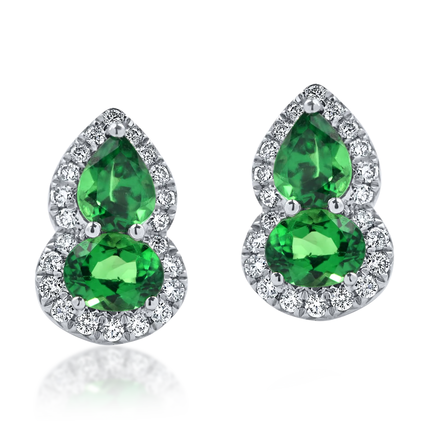 Teilor Cercei din aur alb cu tzavorite verzi ovale si pear si diamante de 1.8ct