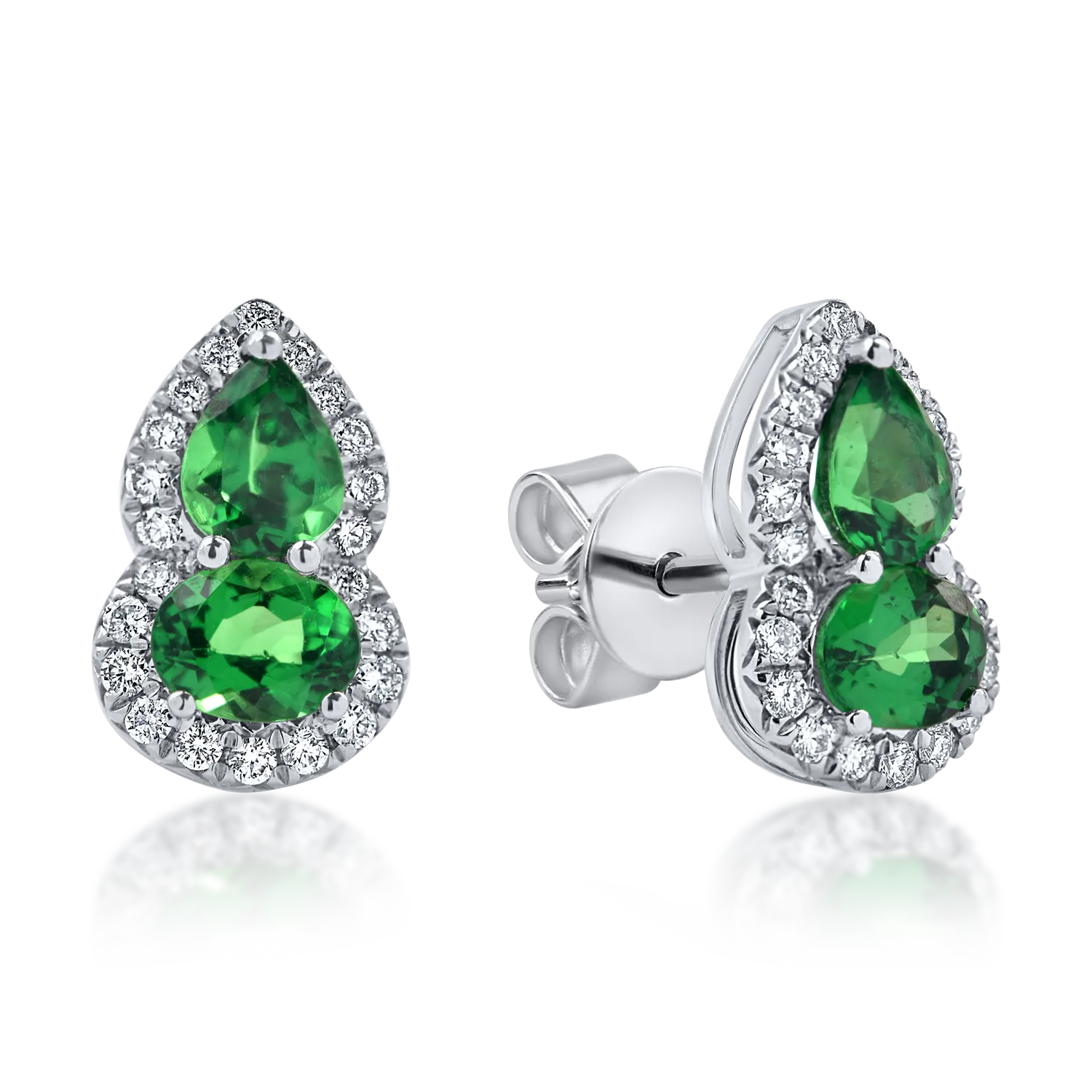 Cercei din aur alb cu tzavorite verzi si diamante de 1.8ct