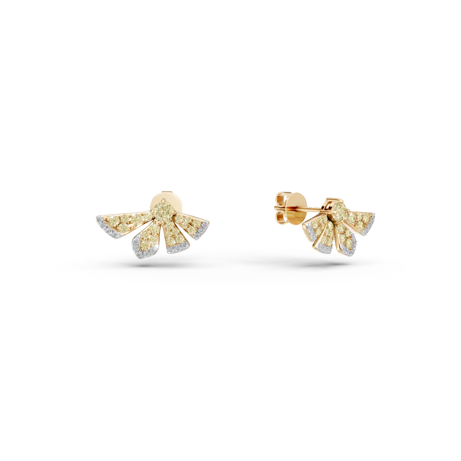 Kolczyki kwiatowe z zoltego zlota z zoltymi diamentami 0.83ct oraz diamentami 0.11ct
