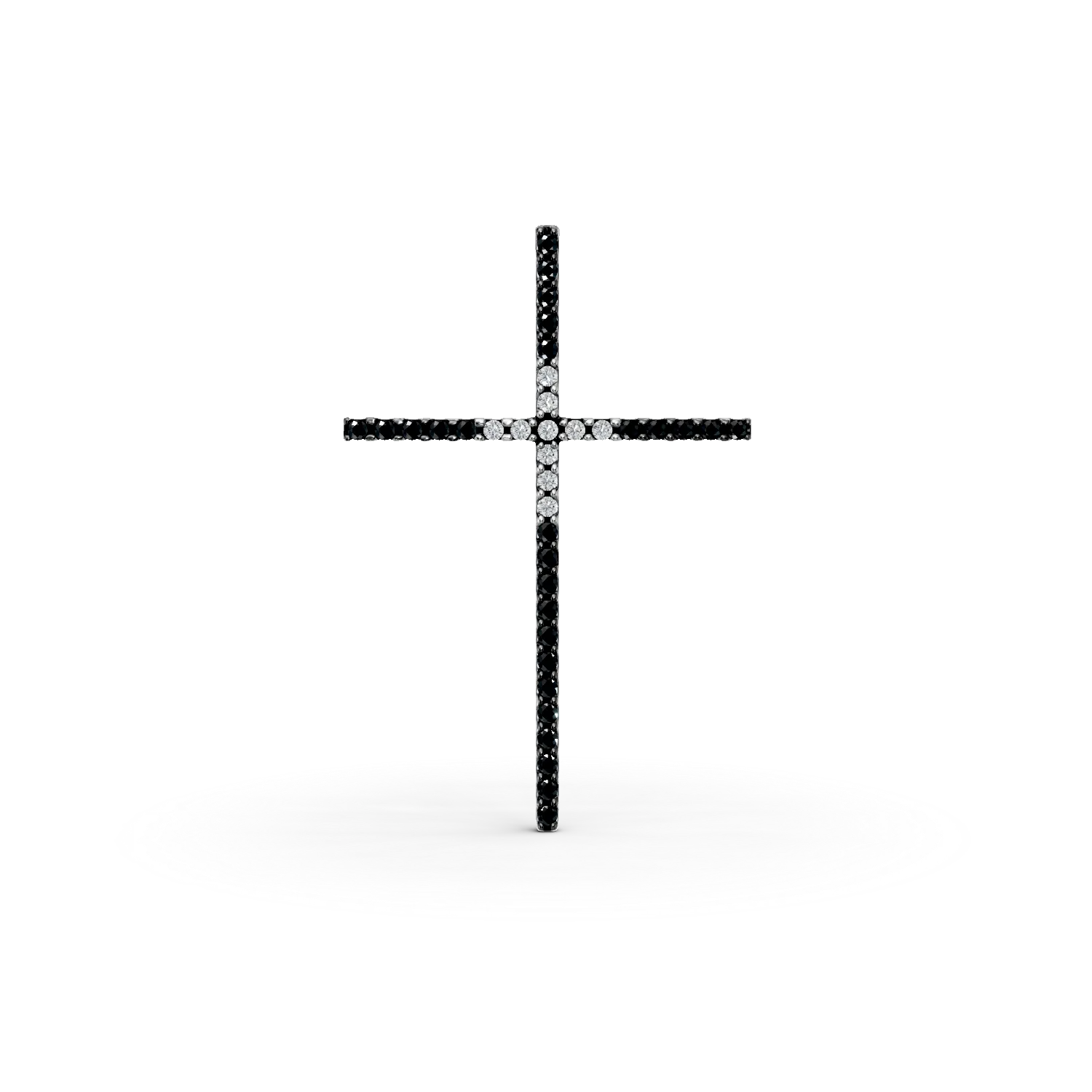 Pandantiv cruce din aur alb-negru cu diamante negre si incolore de 0.5ct