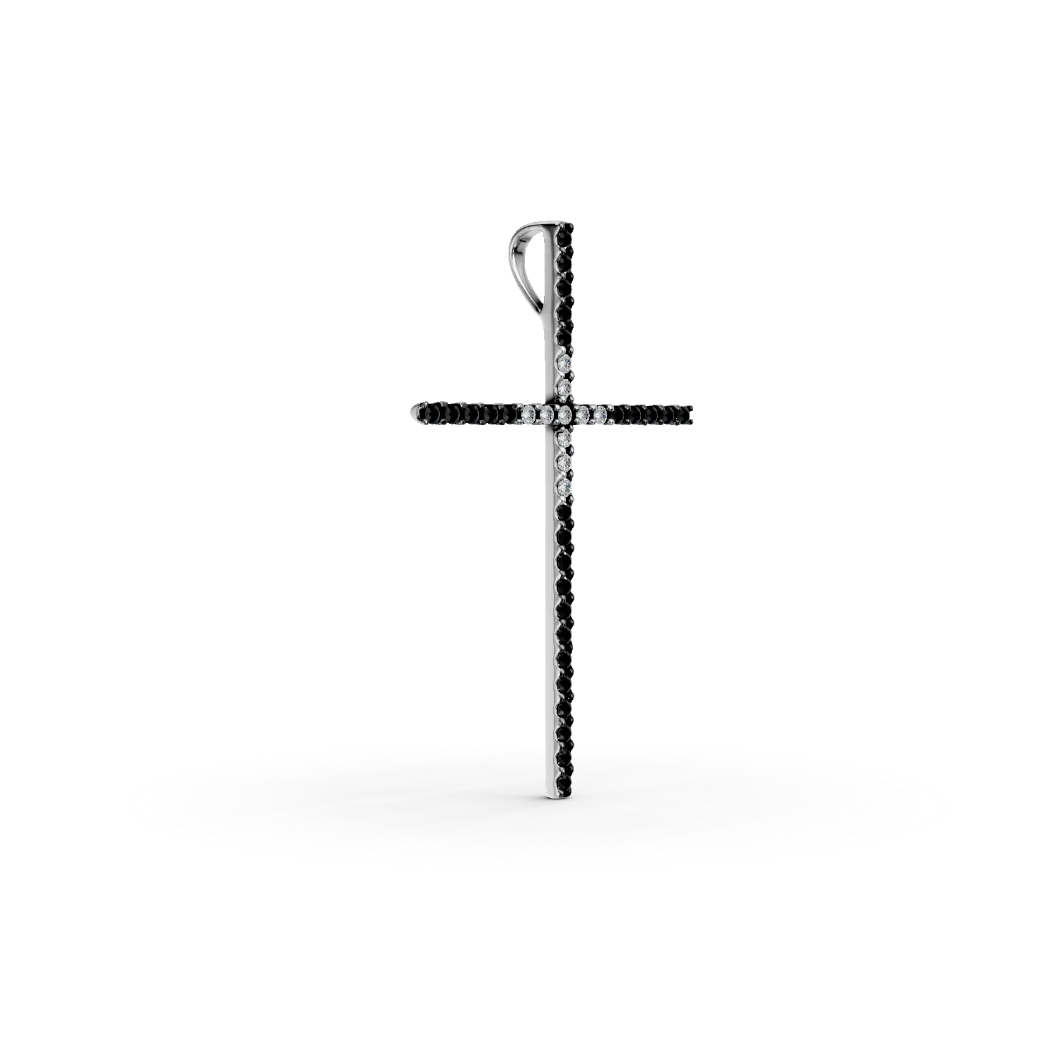 White-black gold cross pendant with 0.5ct black and clear diamonds