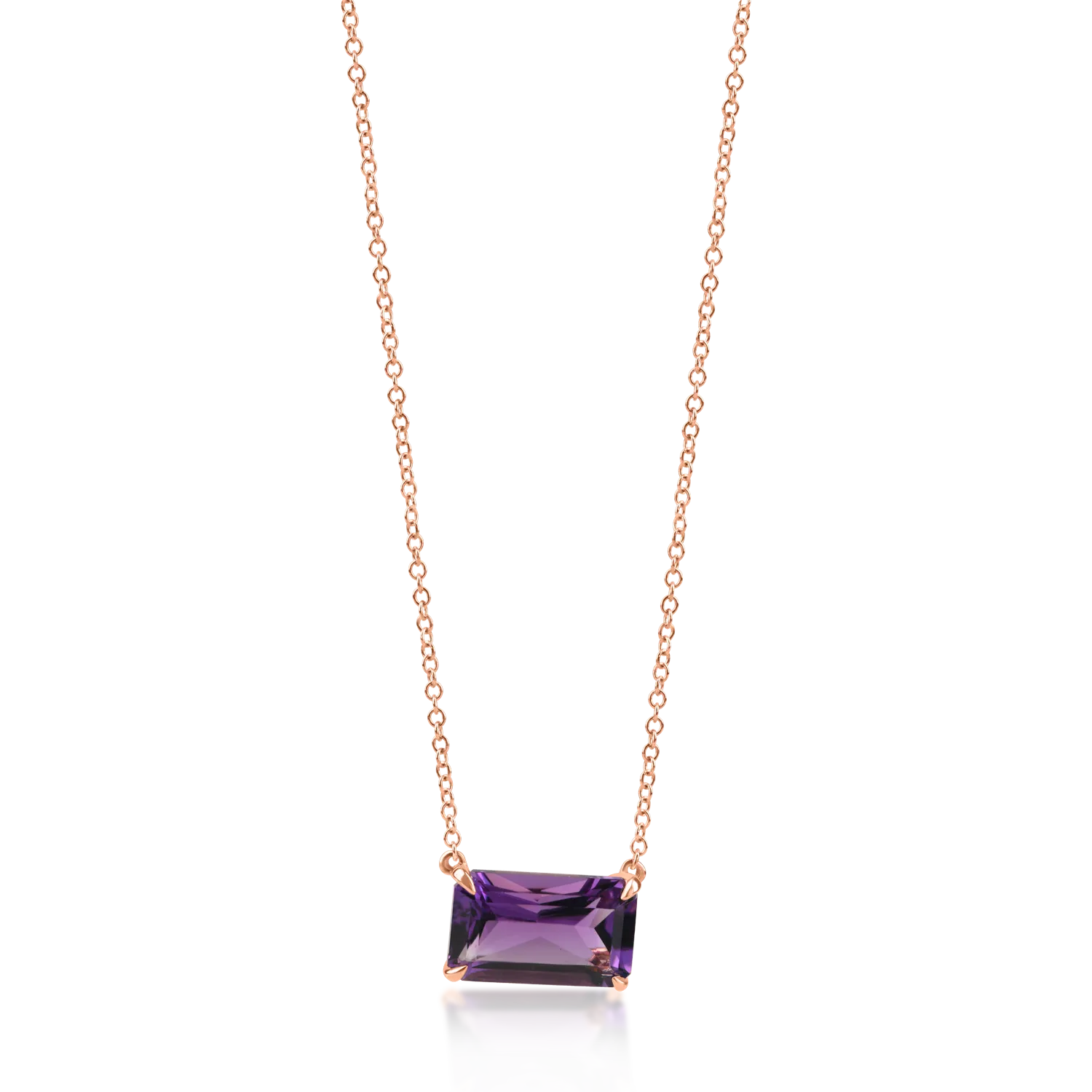 Lant cu pandantiv din aur roz cu un ametist octogonal de 1.9ct