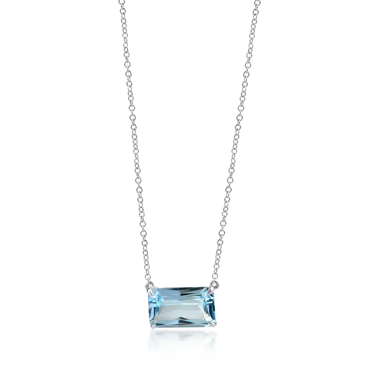 Lant cu pandantiv din aur alb cu un topaz albastru octogonal de 2.4ct