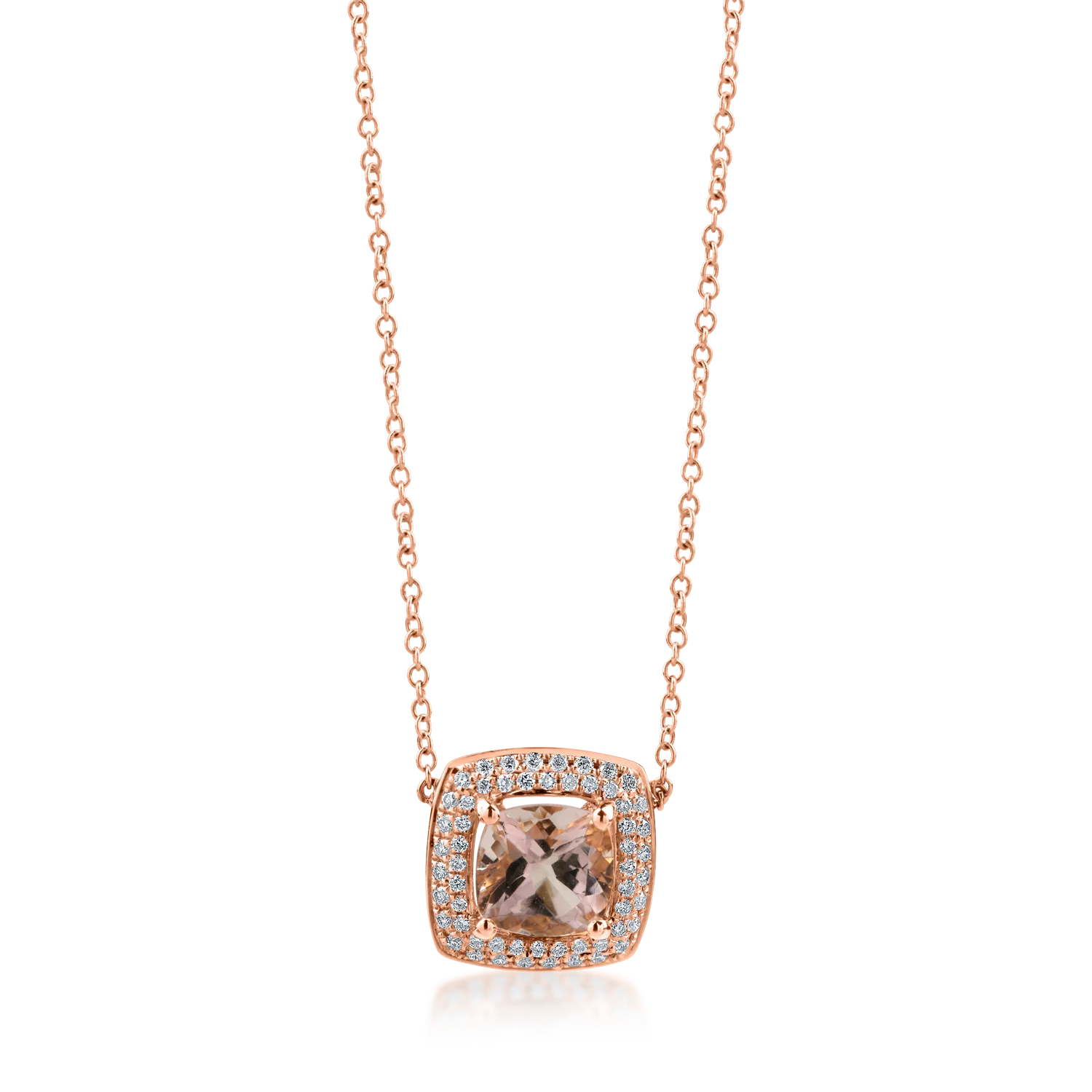 Lant cu pandantiv din aur roz cu o turmalina roz square de 1.55ct si diamante de 0.21ct