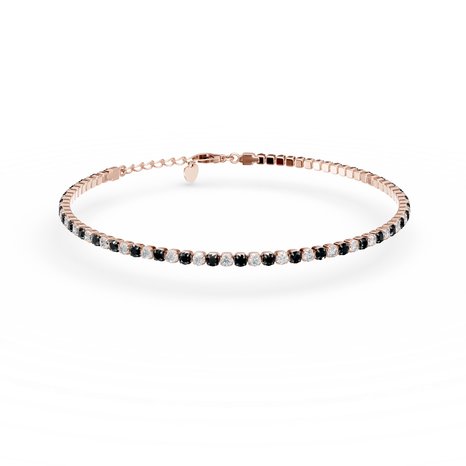Bratara tennis din aur roz cu diamante negre si incolore de 1.1ct