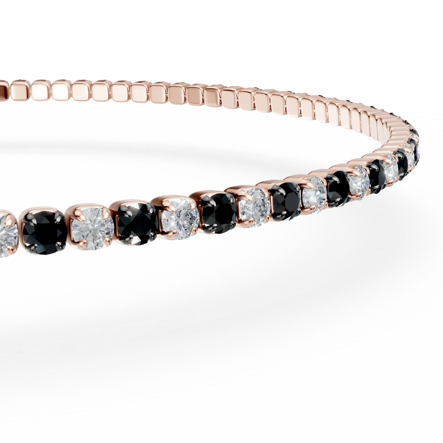 Bratara tennis din aur roz cu diamante negre si incolore de 1.1ct