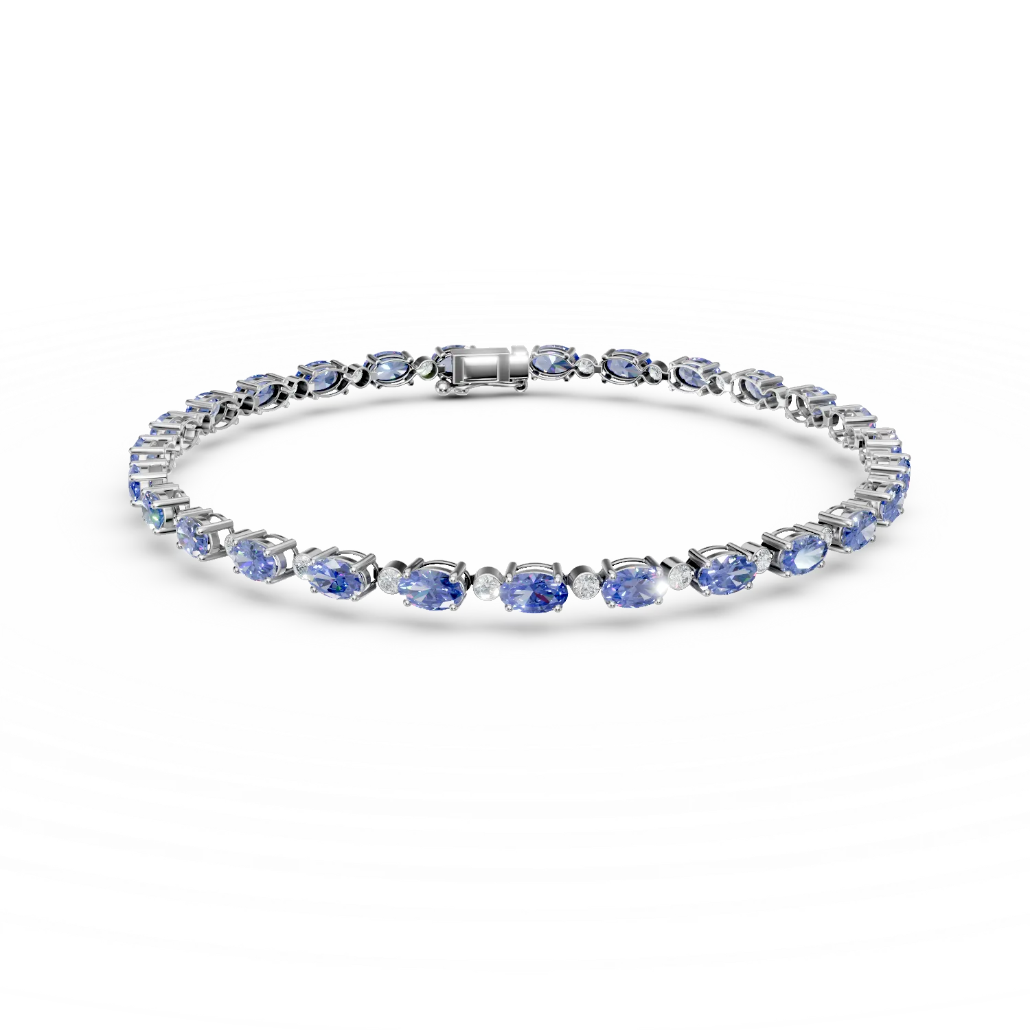 Bratara tennis din aur alb cu tanzanite rectangulare de 7.3ct si diamante de 0.6ct