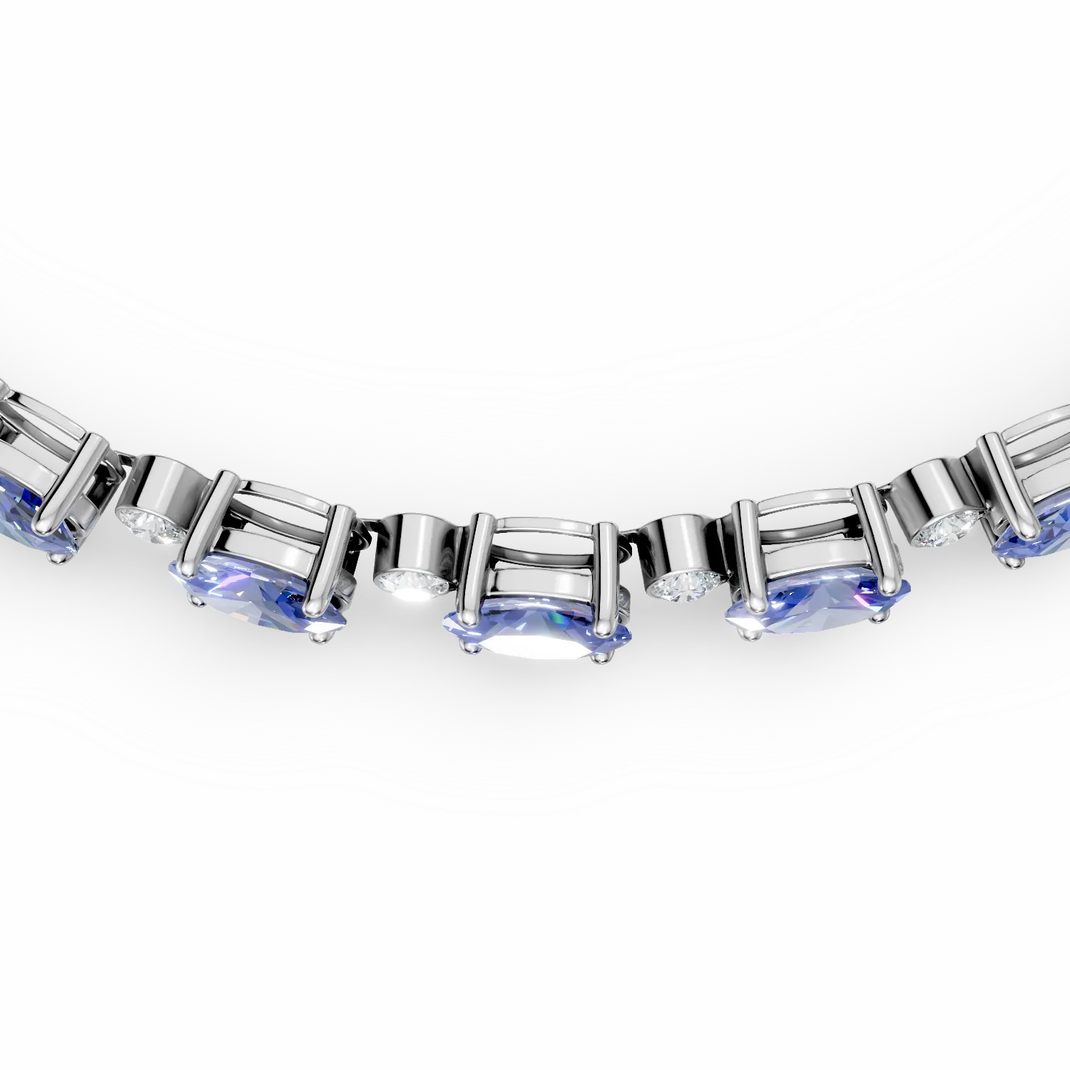 Bransoletka tenisowa z białego złota z tanzanitami 7.3ct i diamentami 0.6ct