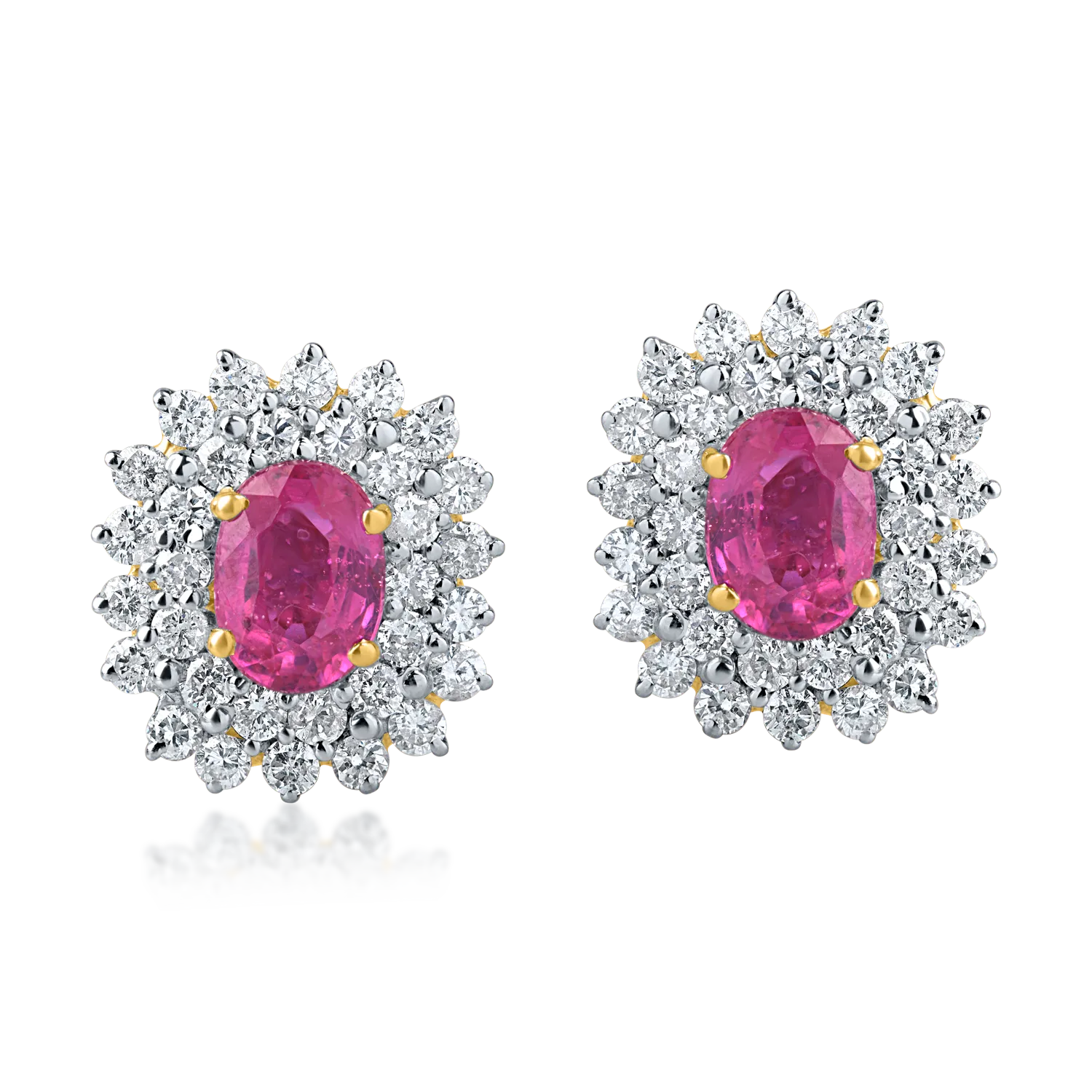 Обеци от бяло-жълто злато с 3.4кт рубини и диаманти