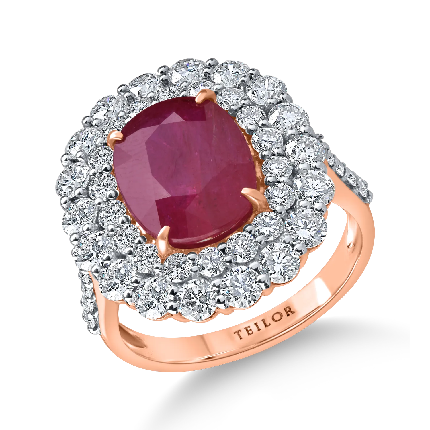 Rózsarany gyűrű 7.3ct rubinnal és gyémántokkal-191462