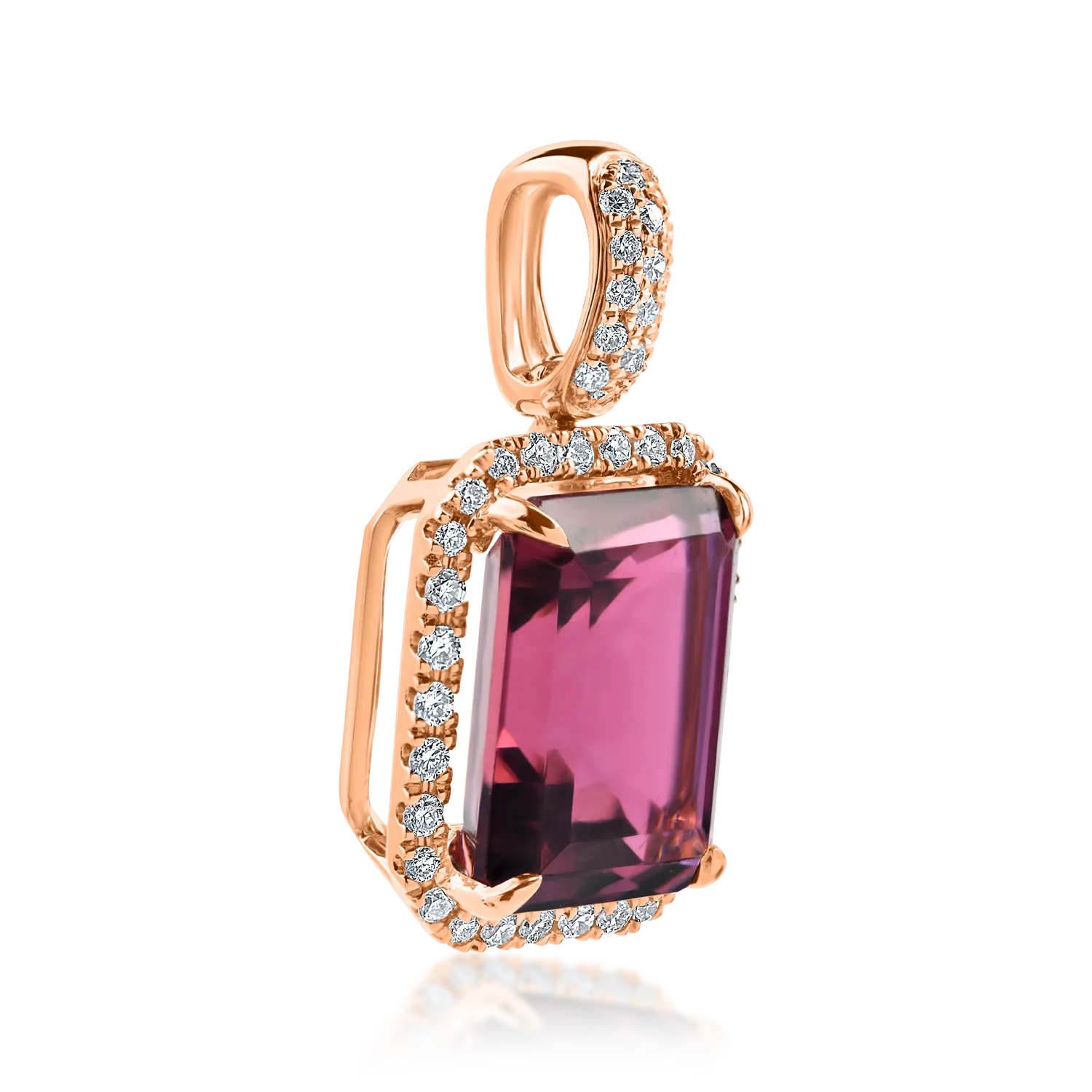 Pandantiv geometric din aur roz cu turmalina roz de 3.2ct si diamante de 0.2ct