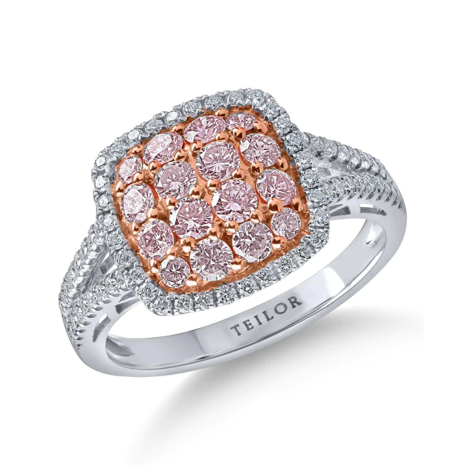 Inel din aur alb-roz cu diamante roz si incolore de 1.1ct