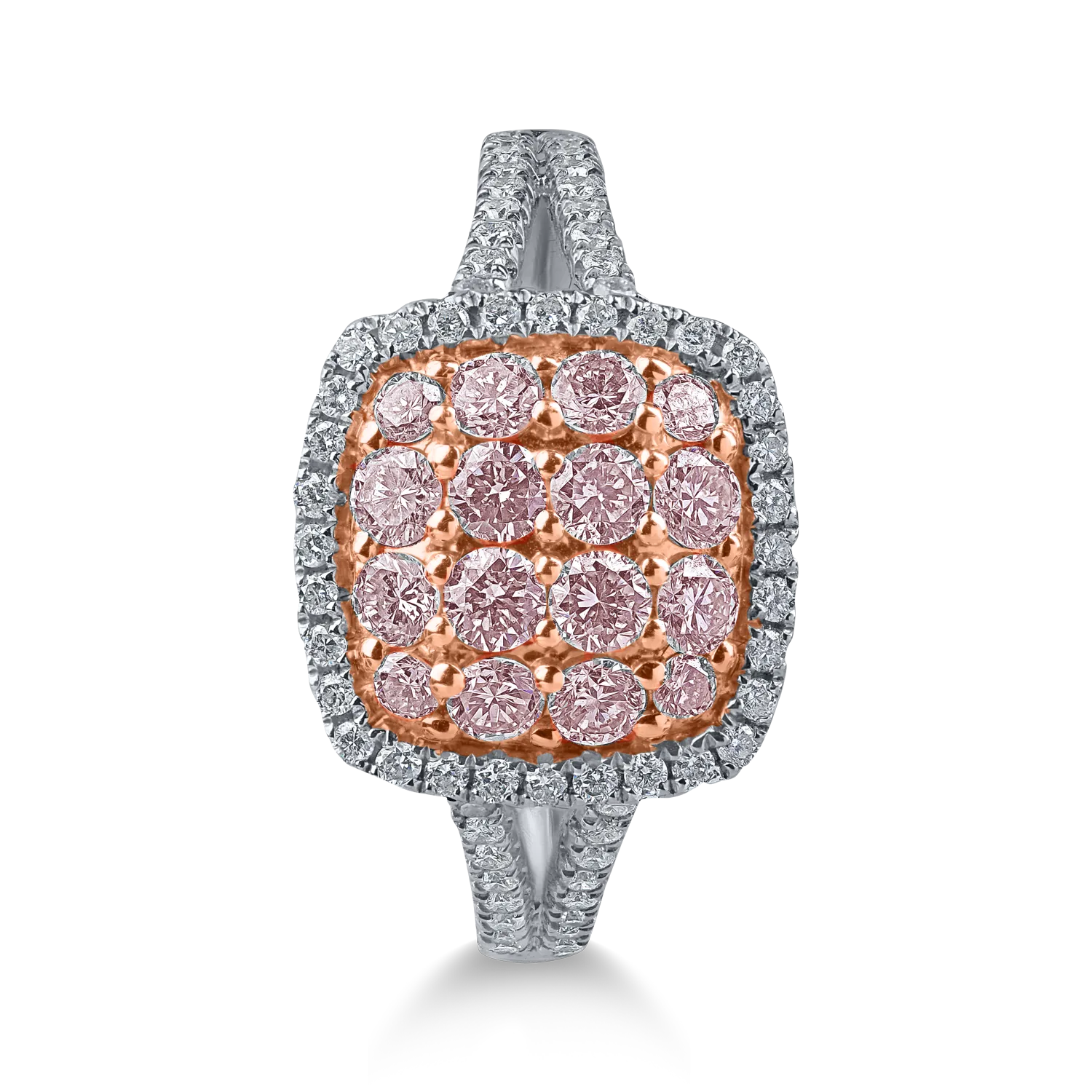 Inel din aur alb-roz cu diamante roz si incolore de 1.1ct