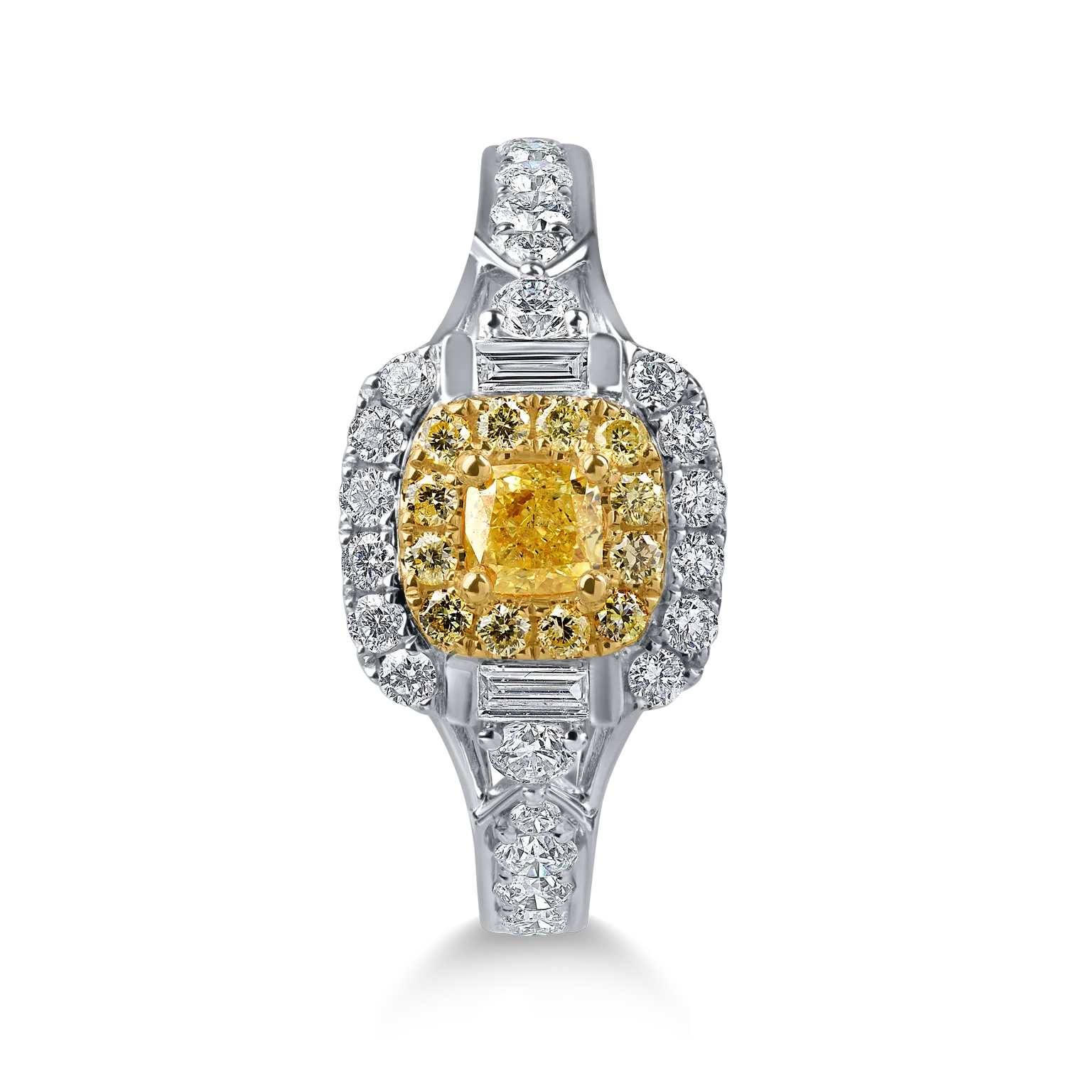 White-yellow gold classic ring with 1.6ct yellow and clear diamonds