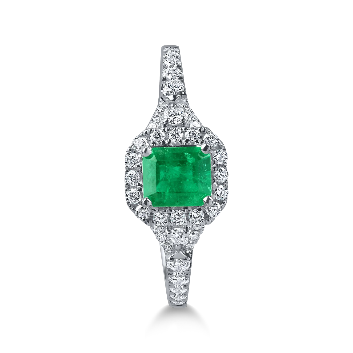 Inel din aur alb cu un smarald de 0.4ct si diamante pave de 0.3ct