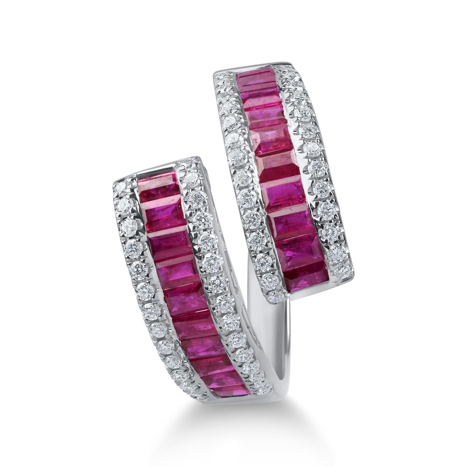 White gold open ring with 1.5ct rubies and 0.36ct clear diamonds