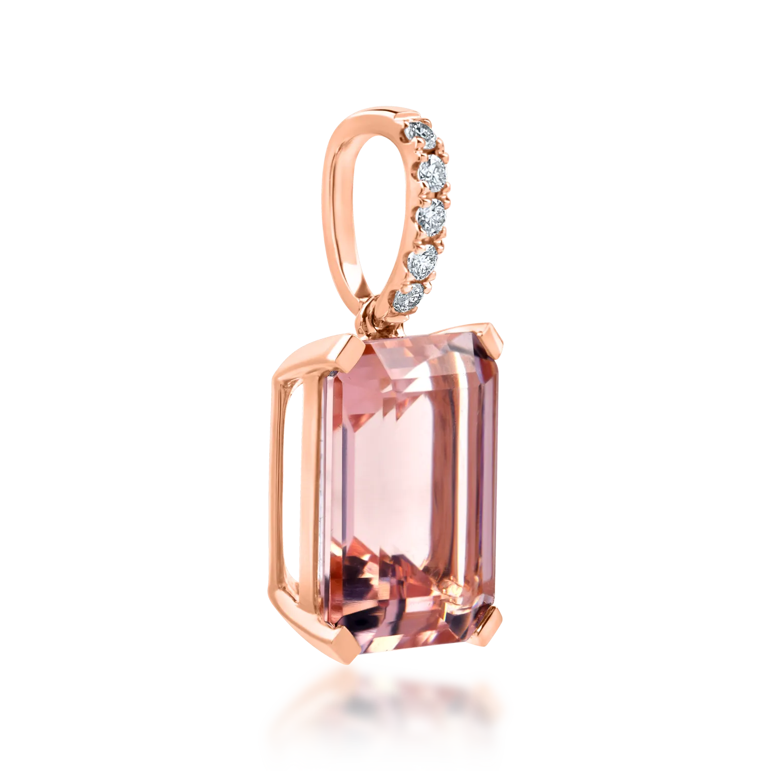 Pandantiv geometric din aur roz cu morganit de 6.7ct si diamante de 0.1ct