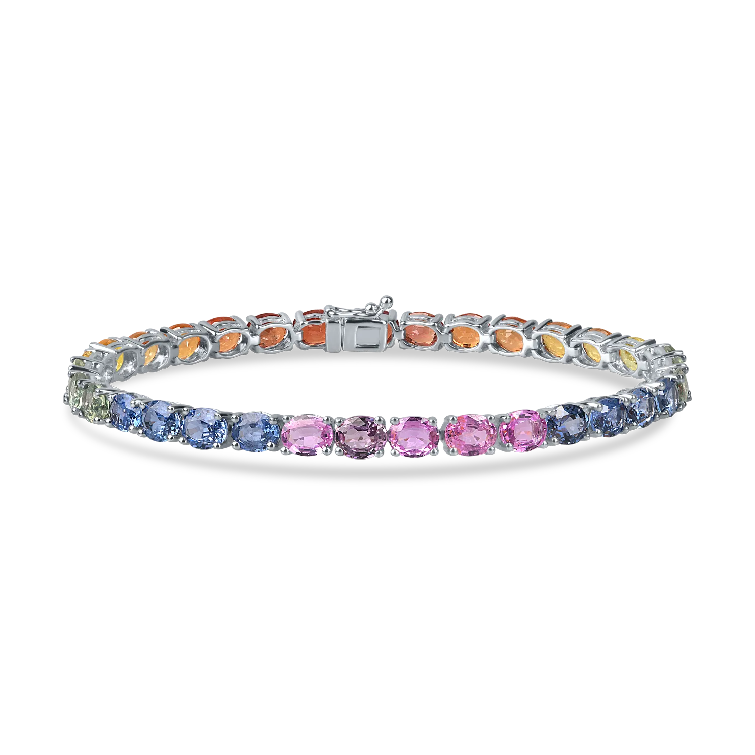 Bratara tennis din aur alb cu safire multicolore ovale de 15.16ct