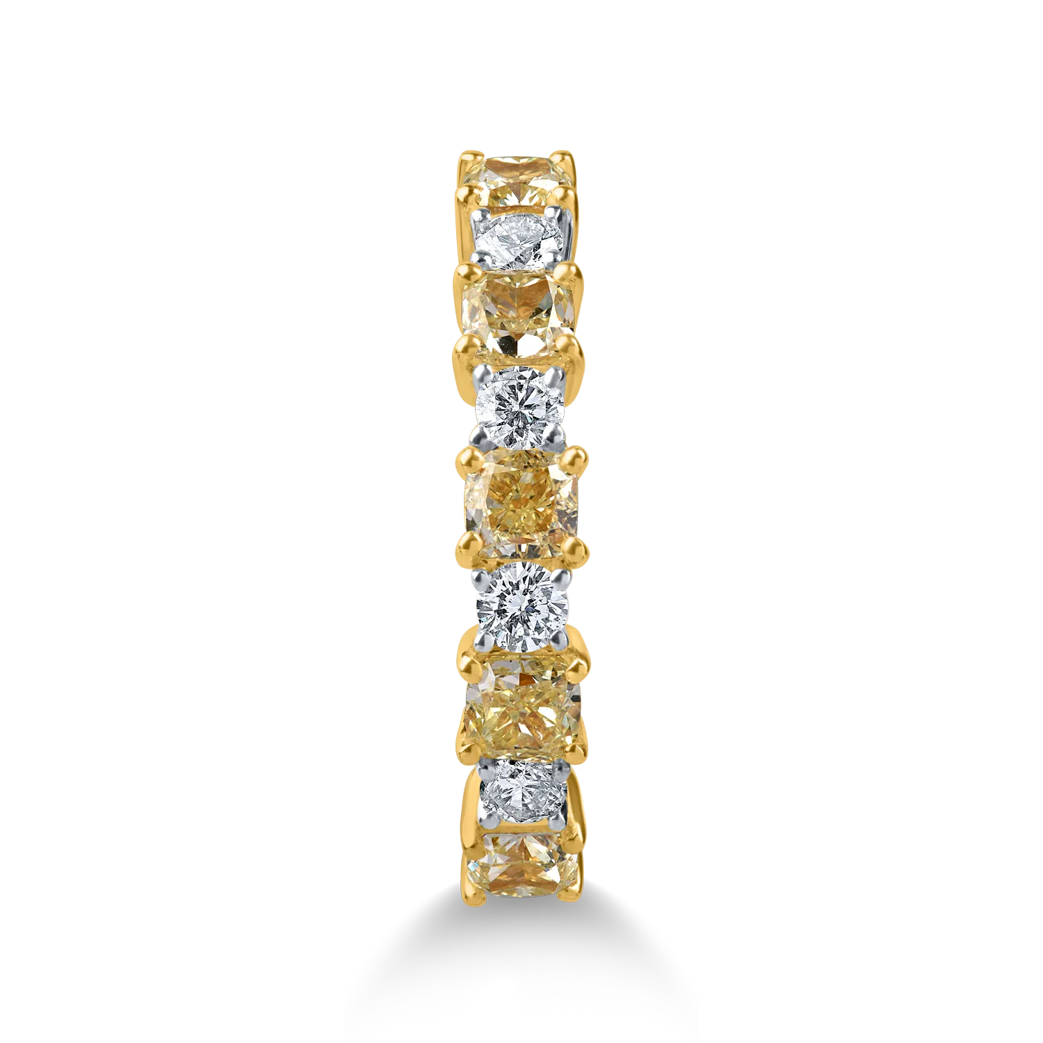 Inel semi eternity din aur alb-galben cu diamante galbene si incolore de 1.2ct