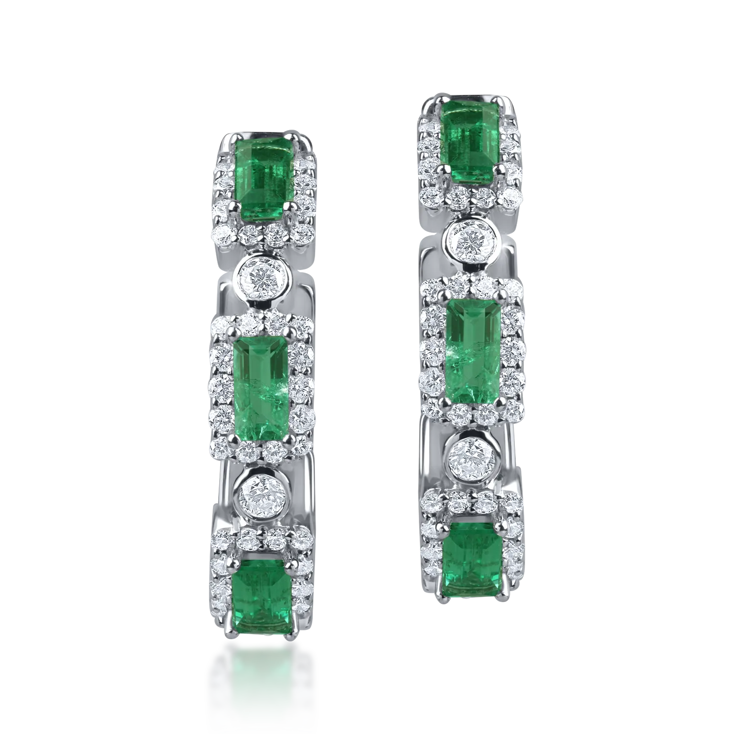 Cercei on ear din aur alb cu smaralde de 0.7ct si diamante de 0.5ct - 1 | YEO